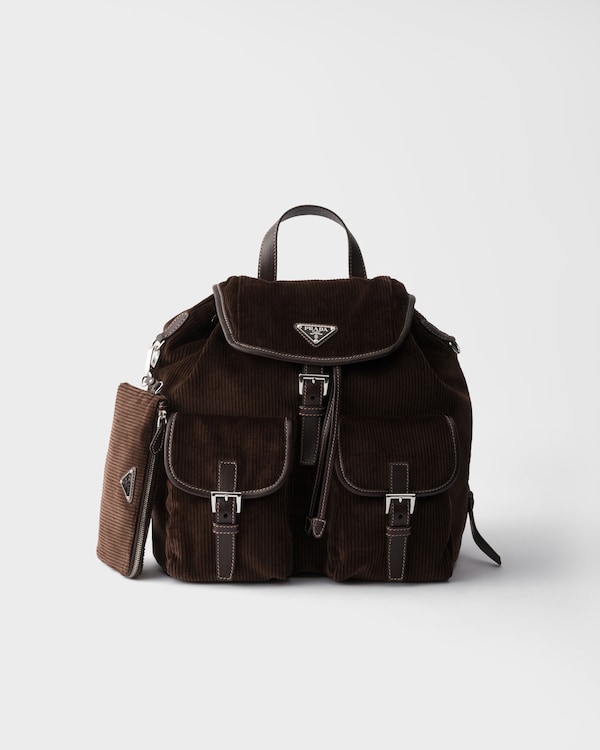 Medium corduroy and leather backpack - Ebony Medium corduroy and leather backpack - Ebony