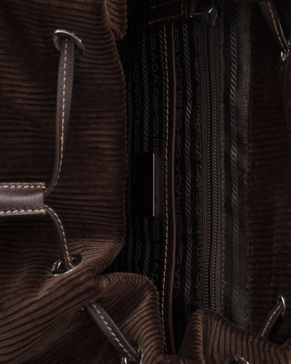 Medium corduroy and leather backpack - Ebony Medium corduroy and leather backpack - Ebony