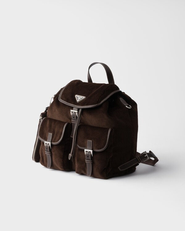 Medium corduroy and leather backpack - Ebony Medium corduroy and leather backpack - Ebony