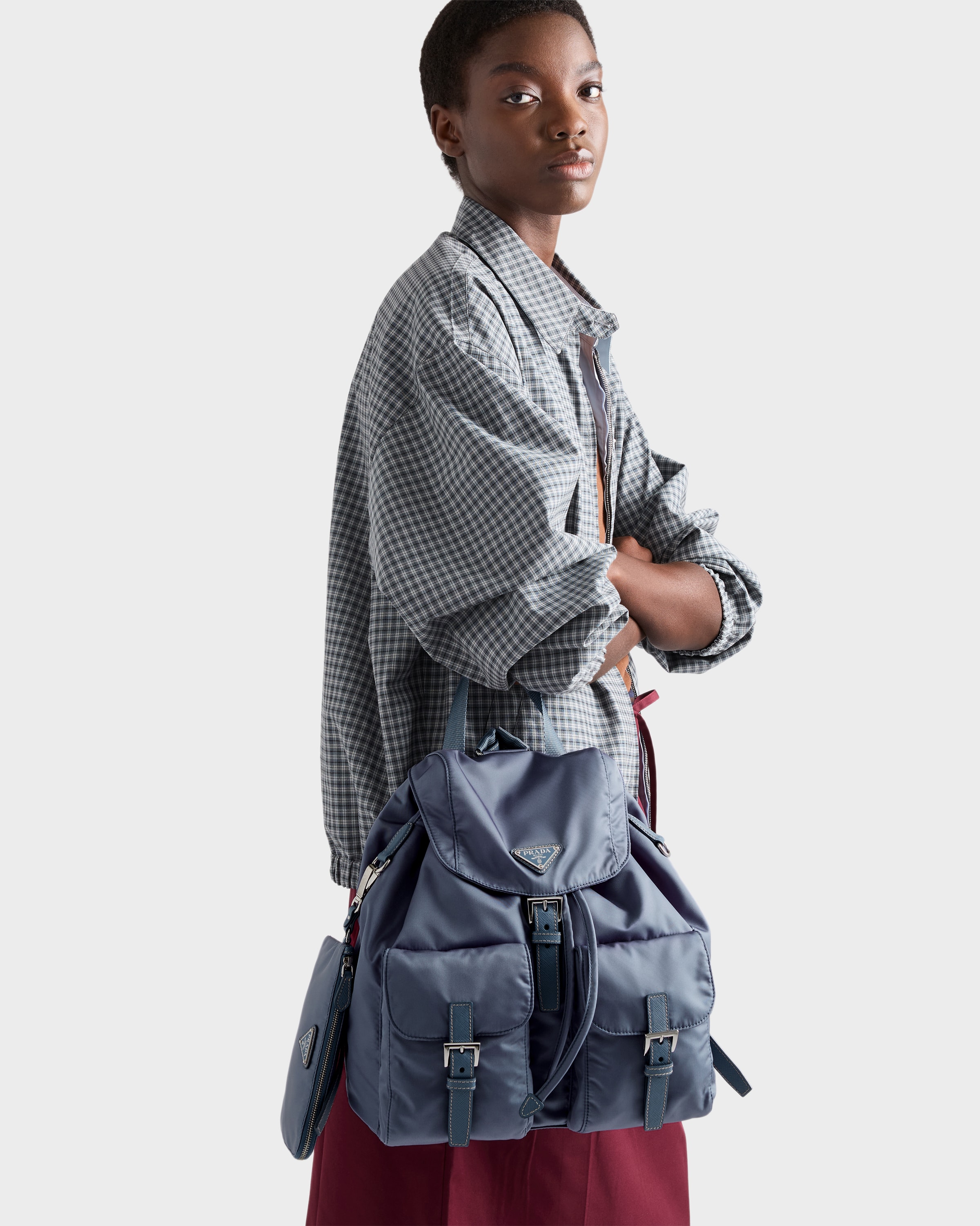 Aviation Blue Medium Re-Nylon Backpack | PRADA - United States