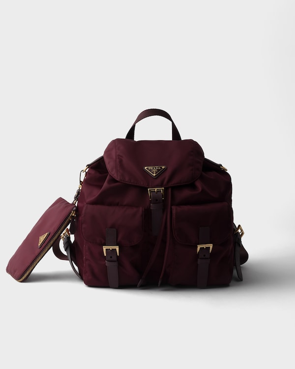 Medium Re-Nylon backpack with pouch - Burgundy Medium Re-Nylon backpack with pouch - Burgundy