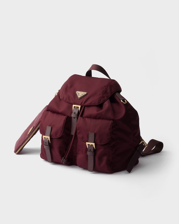Medium Re-Nylon backpack with pouch - Burgundy Medium Re-Nylon backpack with pouch - Burgundy