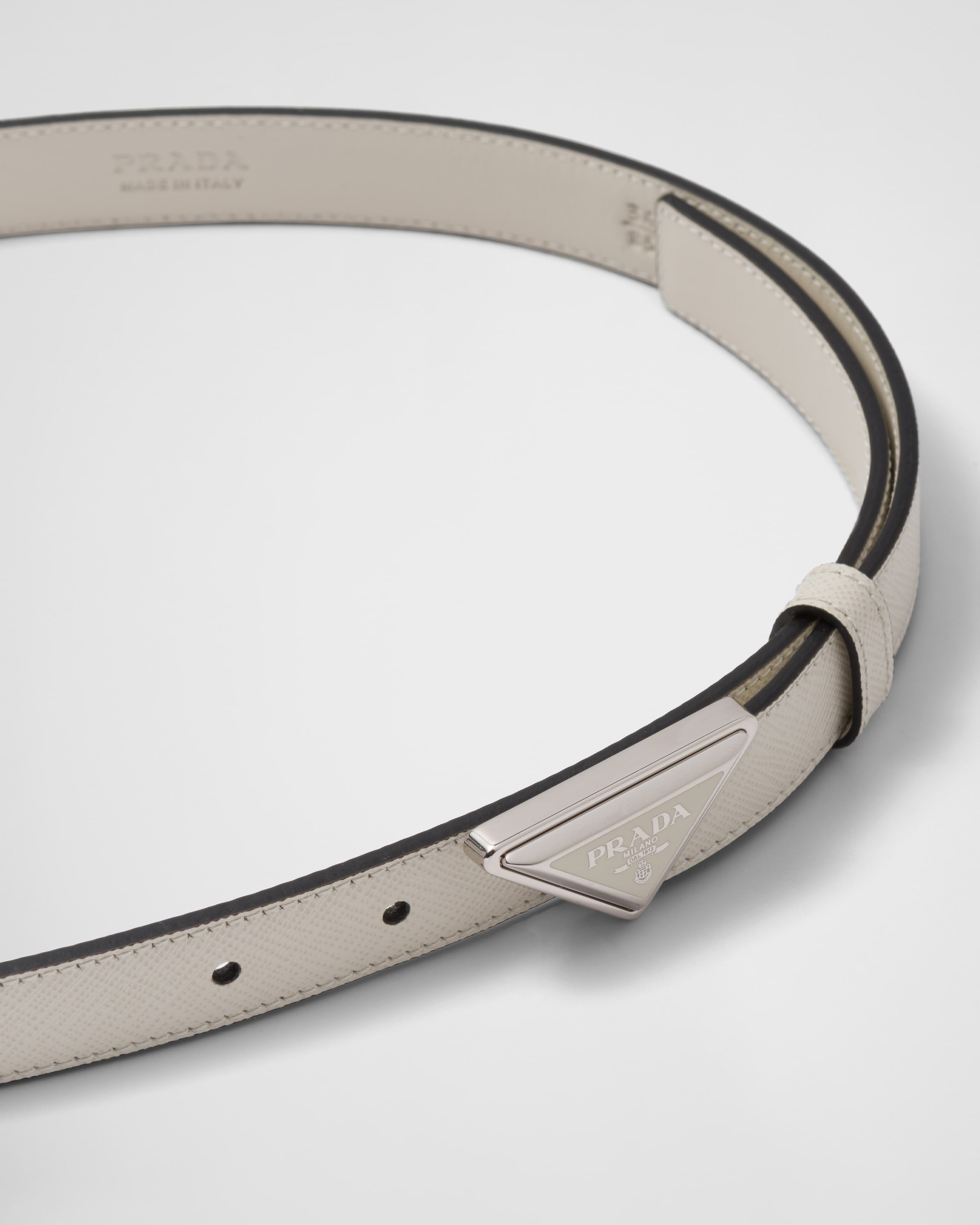 Chalk White Saffiano Leather Belt PRADA