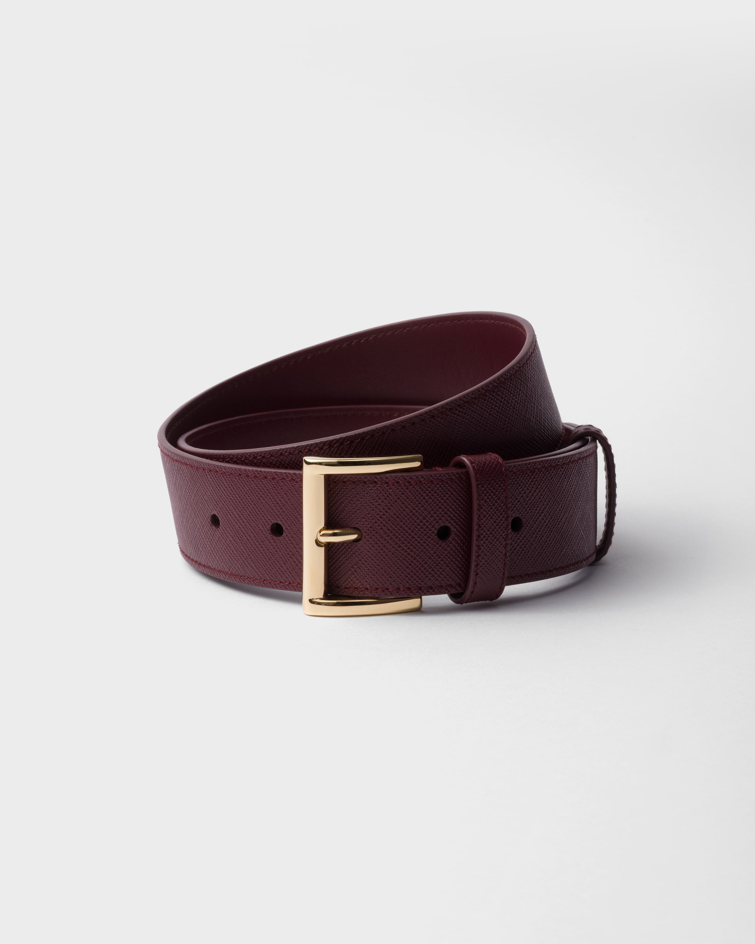 Prada Saffiano Leather Belt In Burgundy