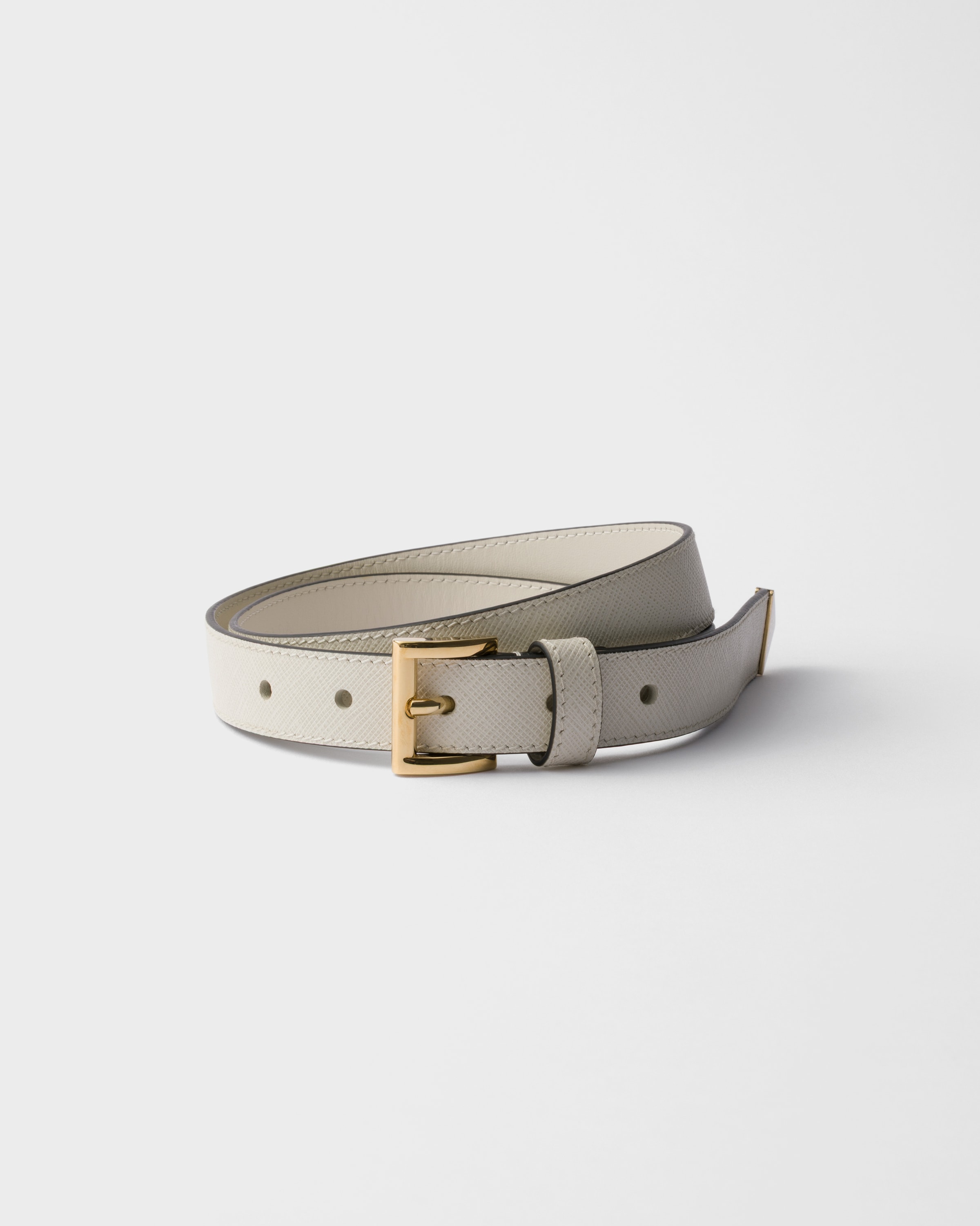 Chalk White Saffiano Leather Belt | PRADA - United States