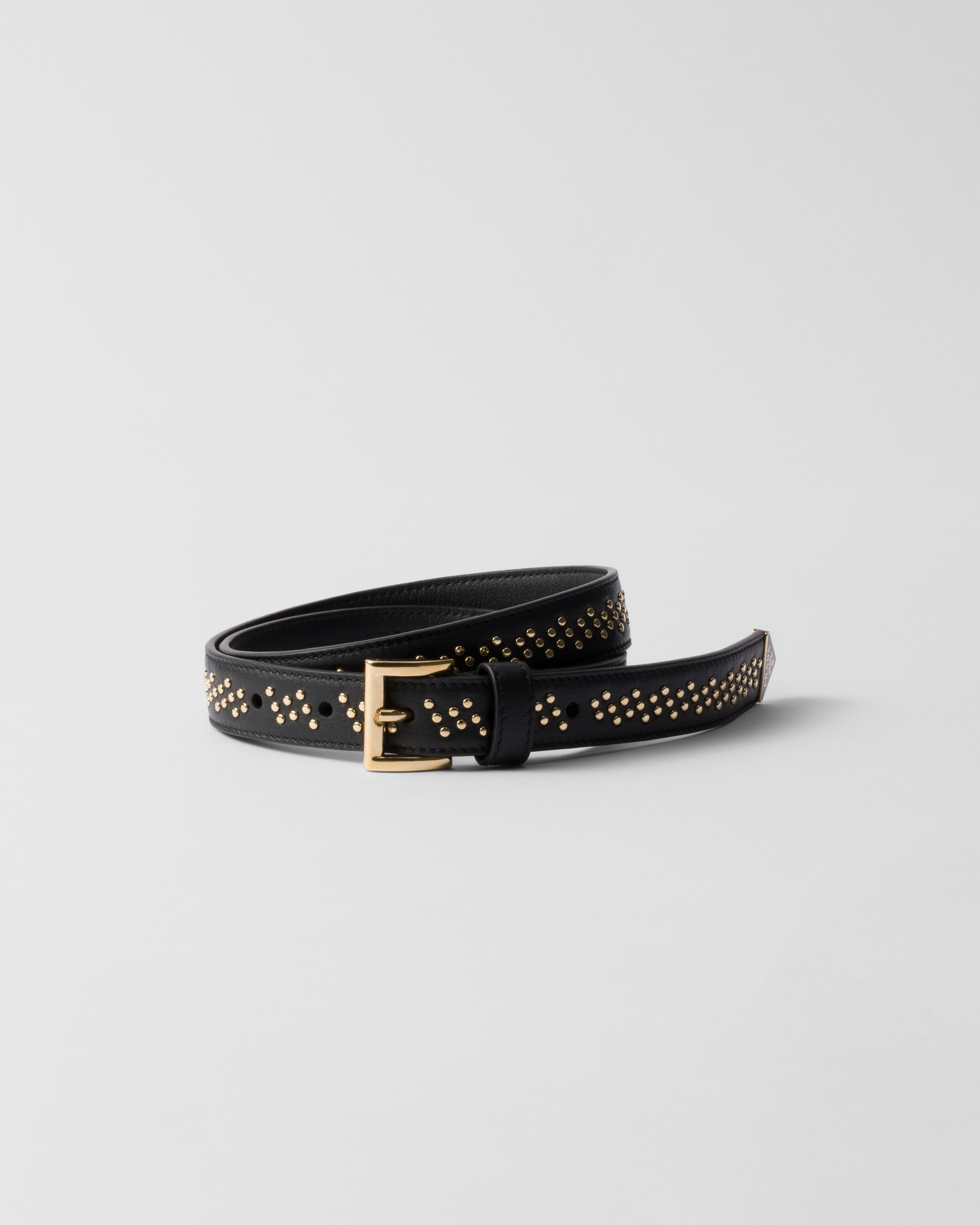 Black Leather Belt With Studs PRADA