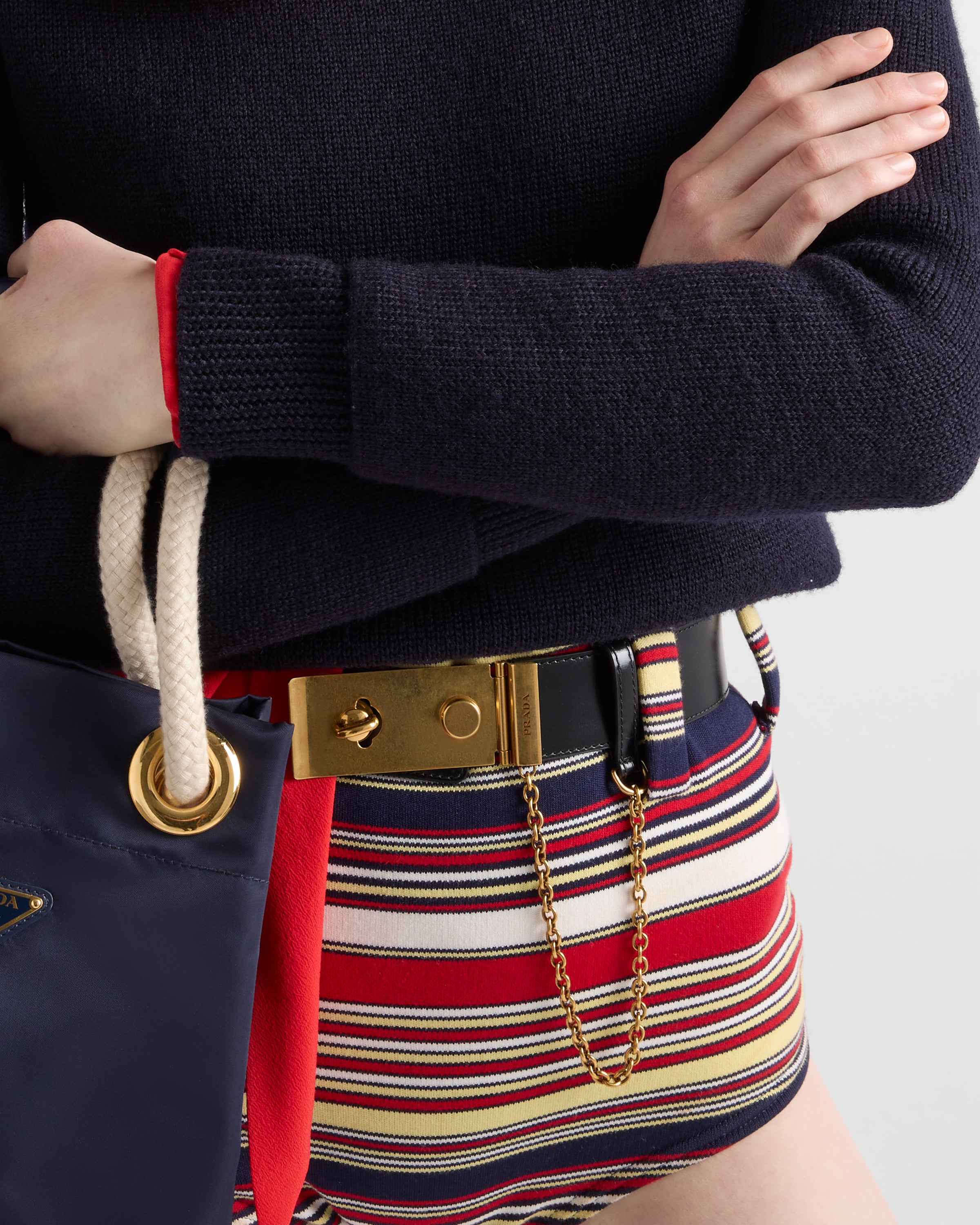Prada Chain Buckle Leather Belt