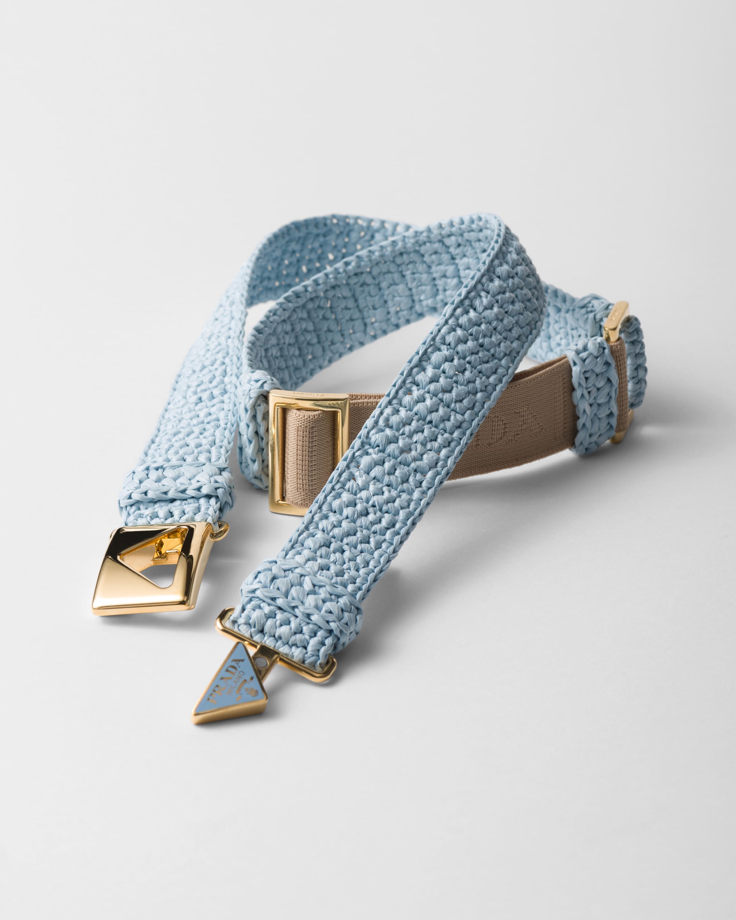 Shop Prada Crochet Belt In Light Blue