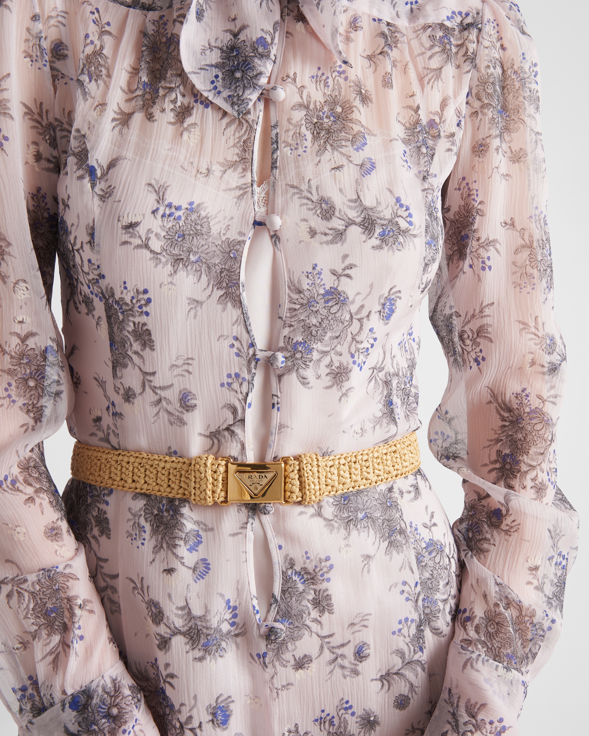 Prada Woven Fabric Belt In Natural