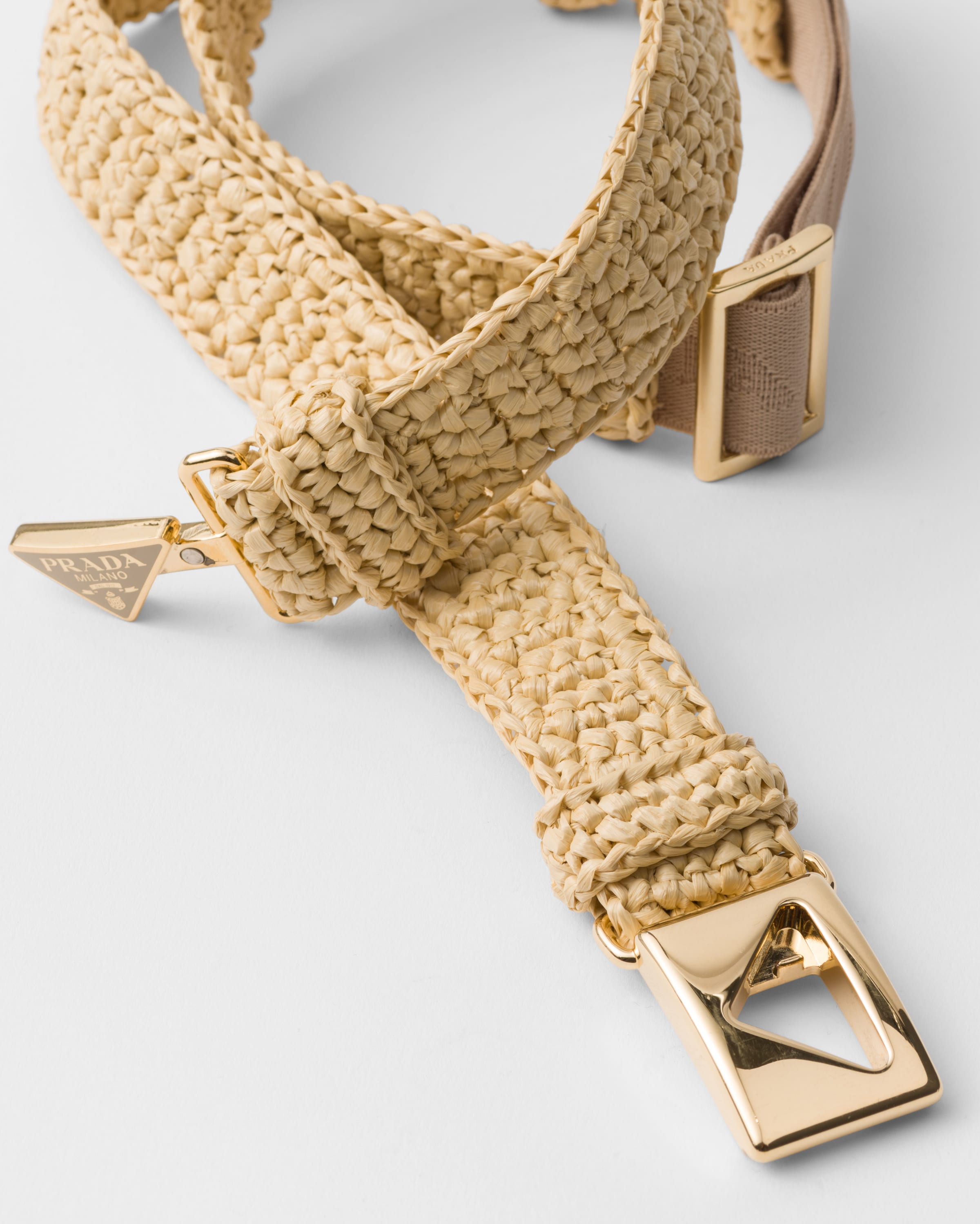 ベルト PRADA FW24 Khaki raffia belt (1CM2652C2T F0393) Natural Crochet belt | PRADA