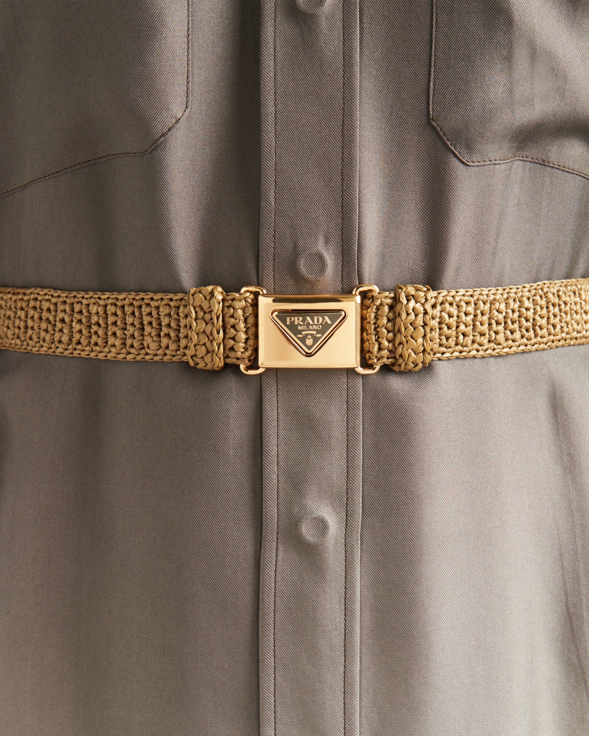 ベルト PRADA FW24 Khaki raffia belt (1CM2652C2T F0393) Olive Green Crochet Belt | PRADA