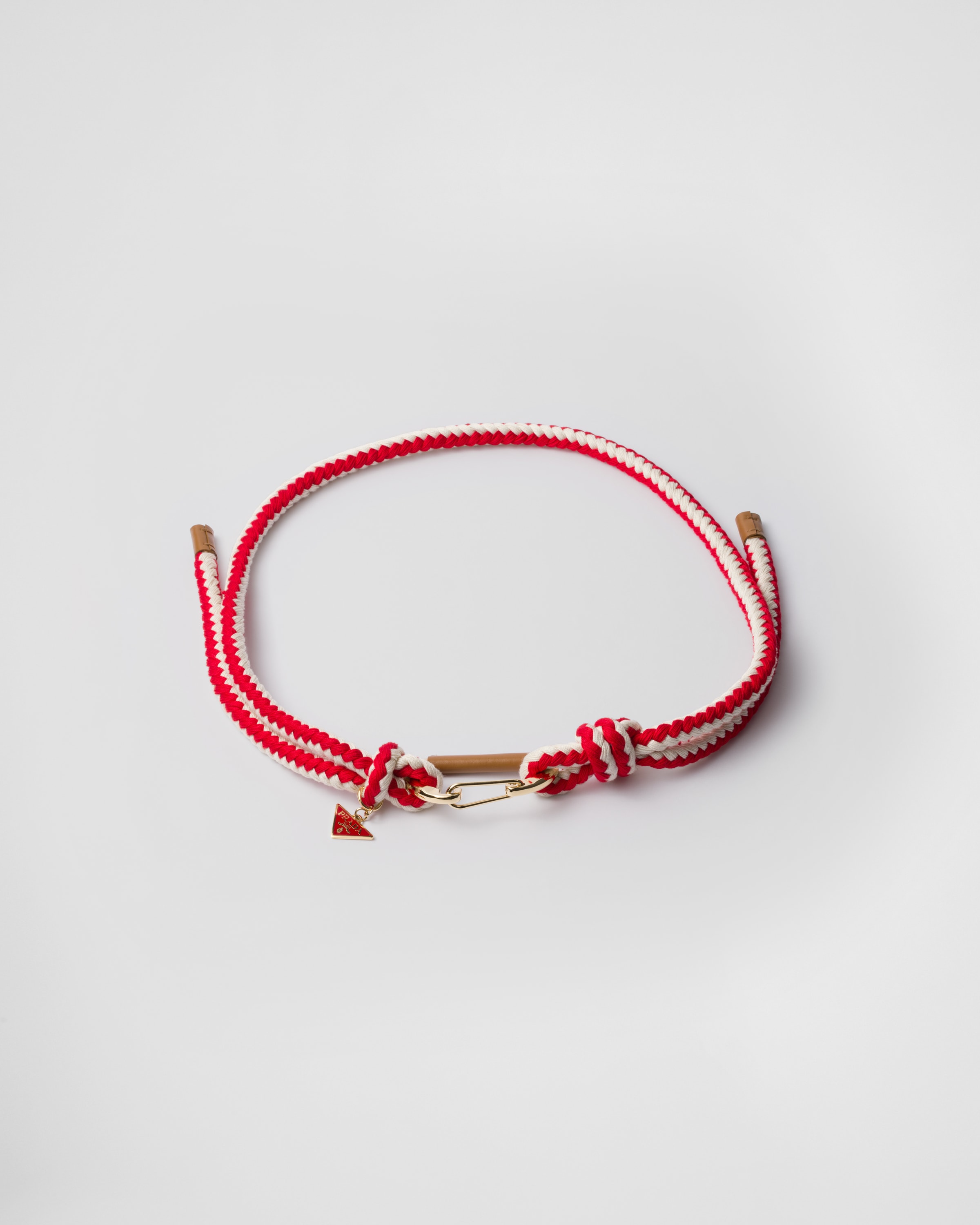 Prada Braided Rope Belt In Feuerrot/elfenbein