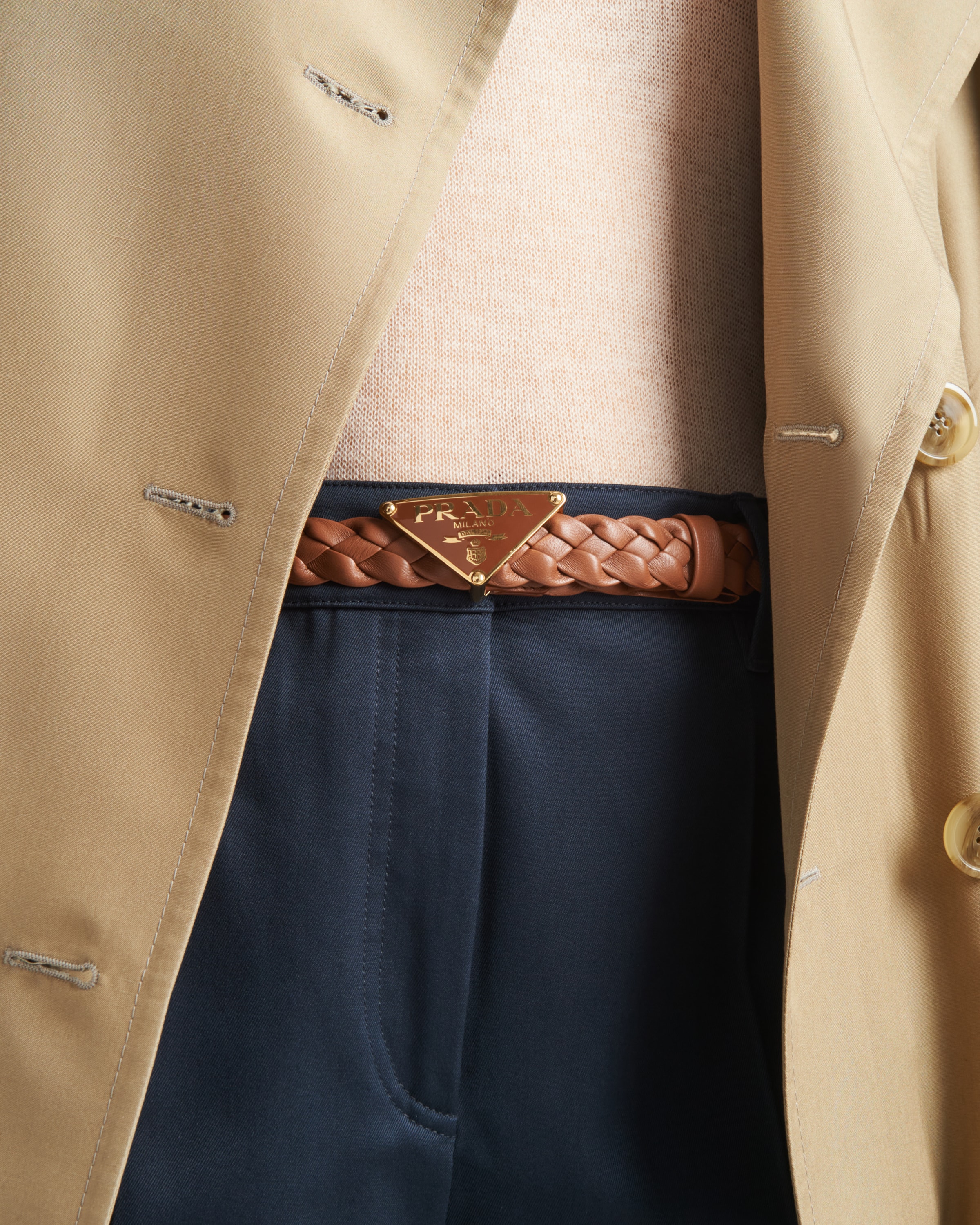 Prada Nappa Leather Braided Belt In Cognac