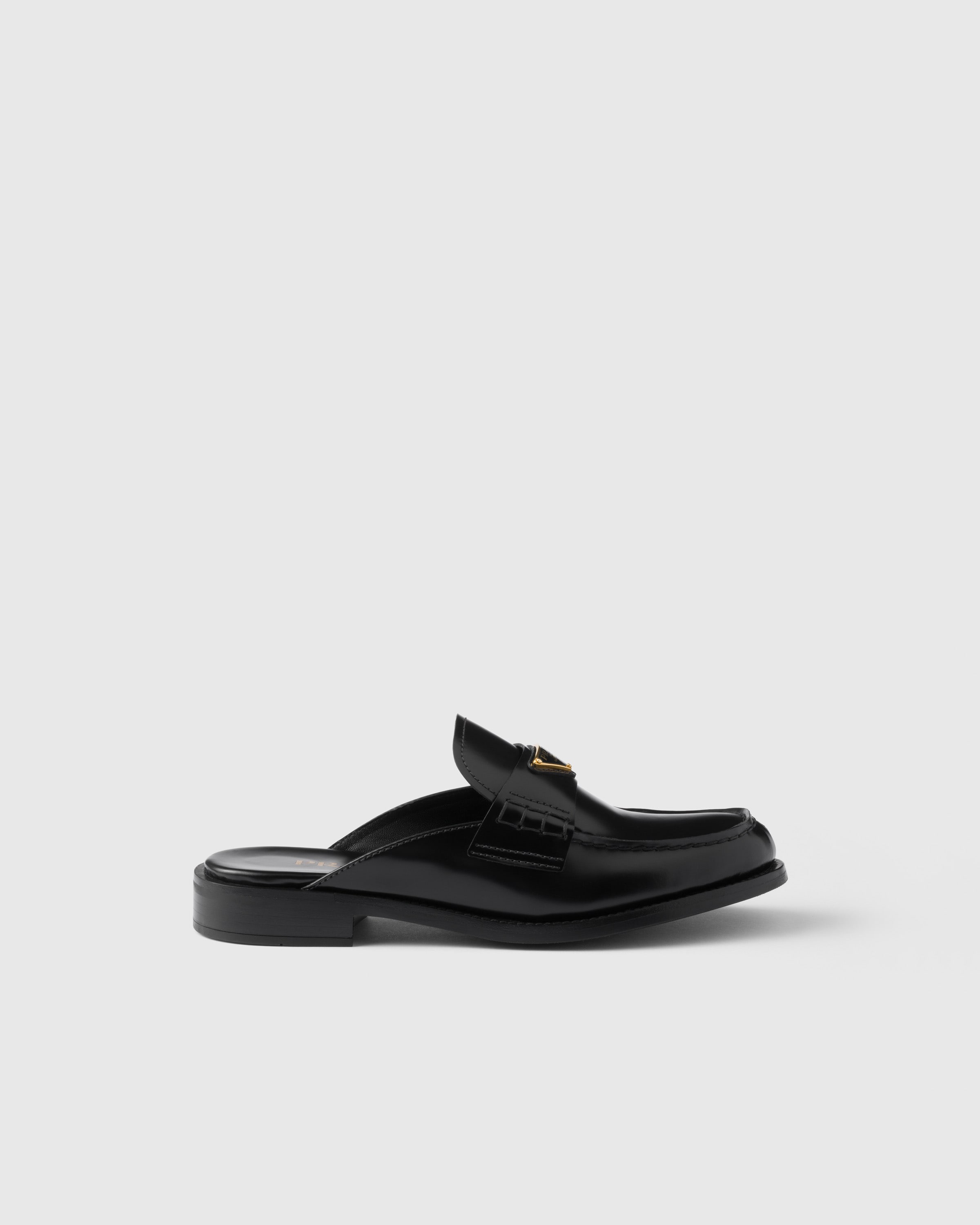Black Brushed Leather Mules | PRADA