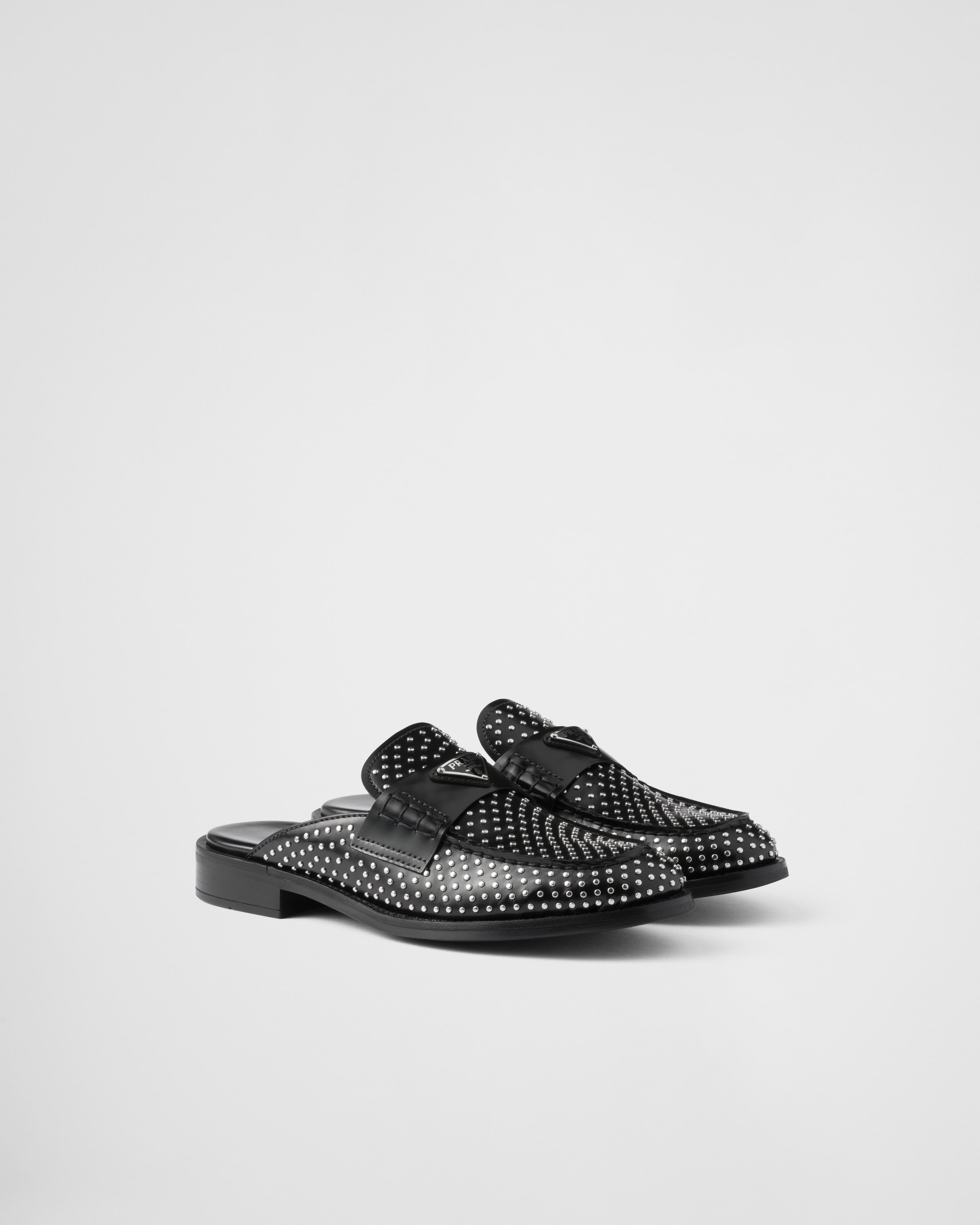Prada Studded Brushed Leather Mules