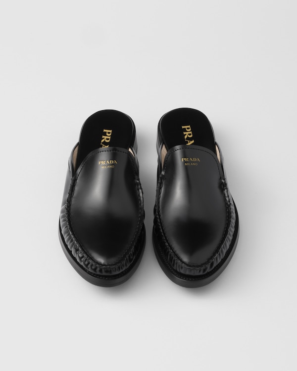 Brushed leather mules - Black Brushed leather mules - Black