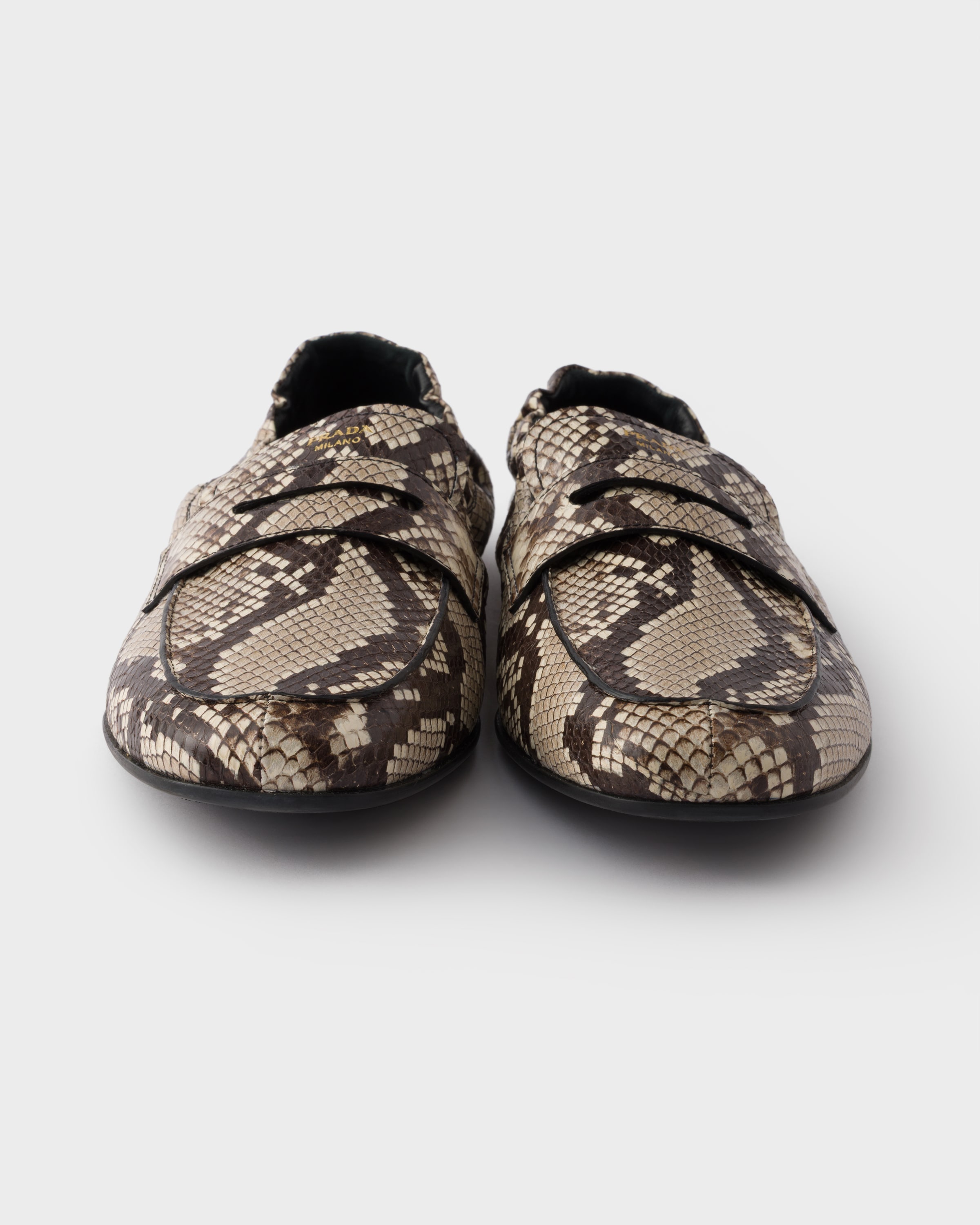 Rock Gray Shuffle printed Ayers leather loafers | PRADA - United
