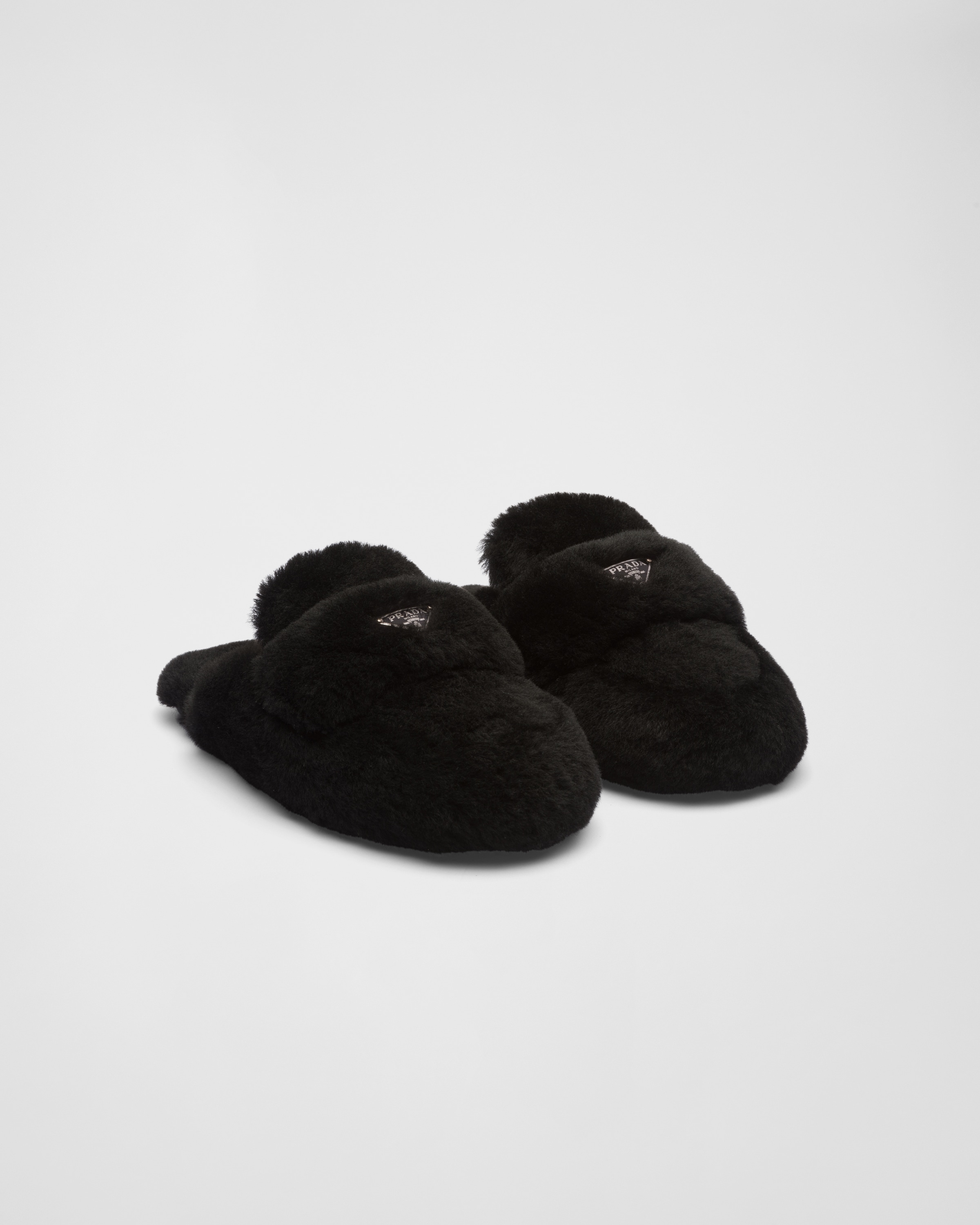 PRA SOFT PADDED NAPPA SHEARLING MULES BLACK LAMBSKIN