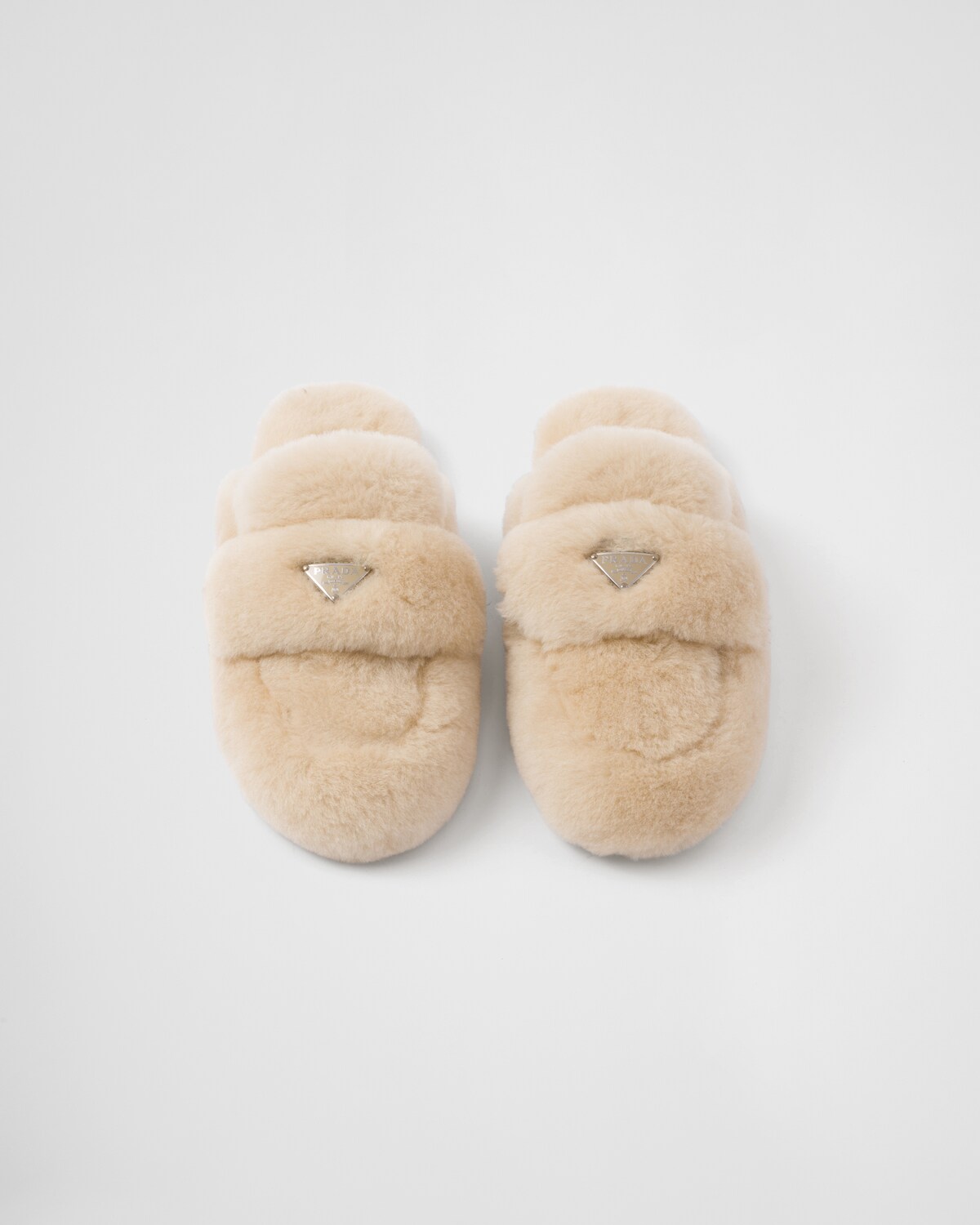 PRA SOFT PADDED NAPPA SHEARLING MULES BEIGE LAMBSKIN