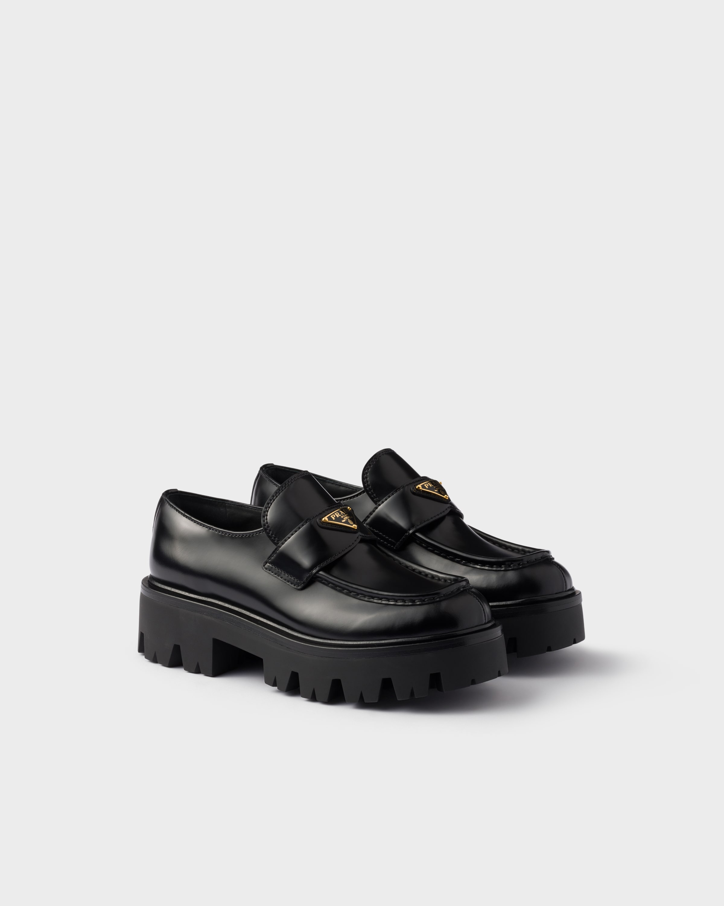 Prada Brushed Leather Loafers In Black