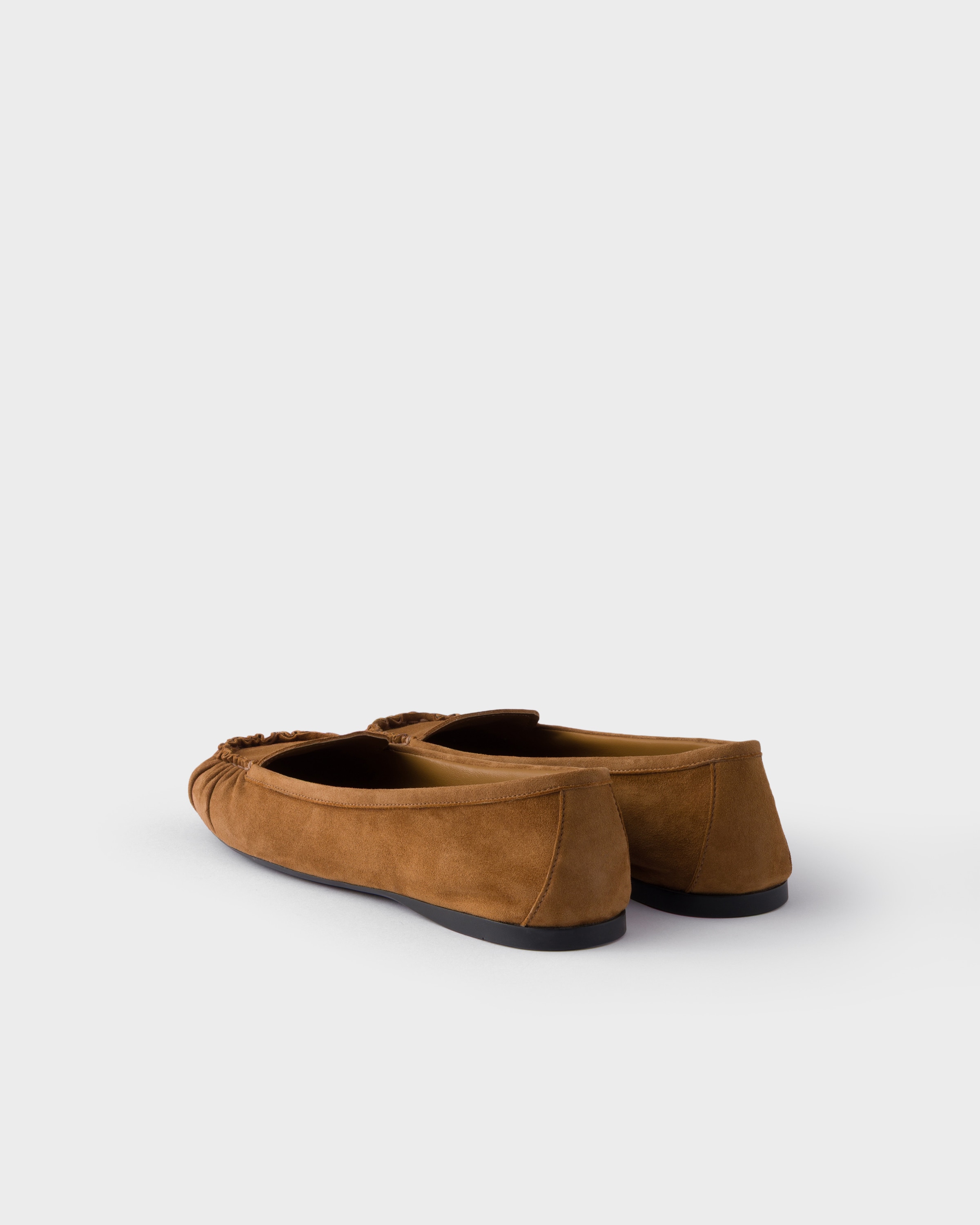 Prada Ruffled Suede Loafers In Brown