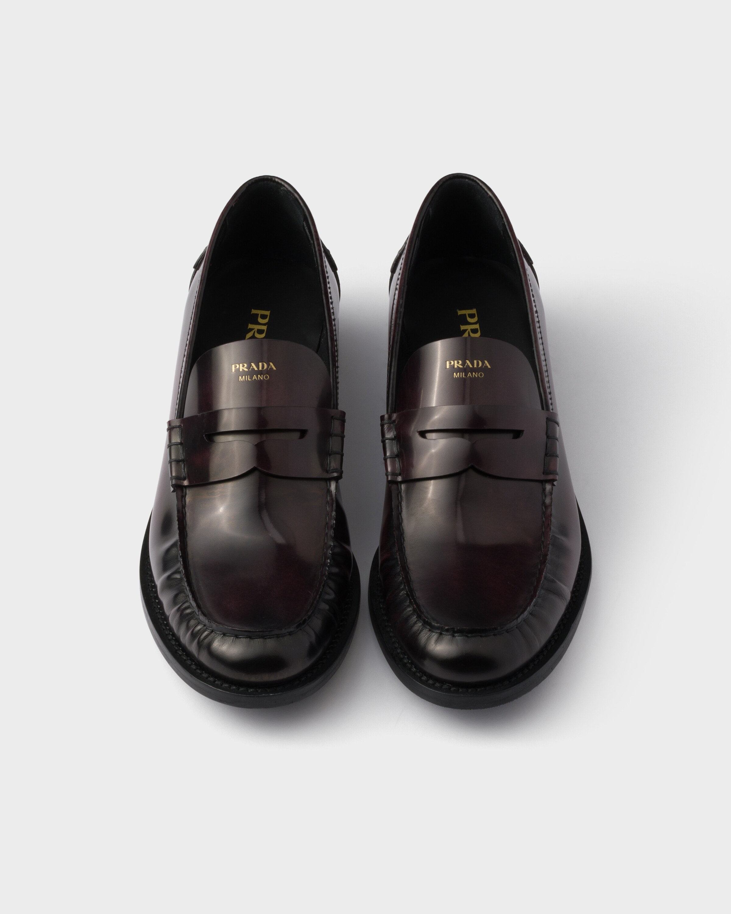 Prada Brushed Leather Loafers In Brown