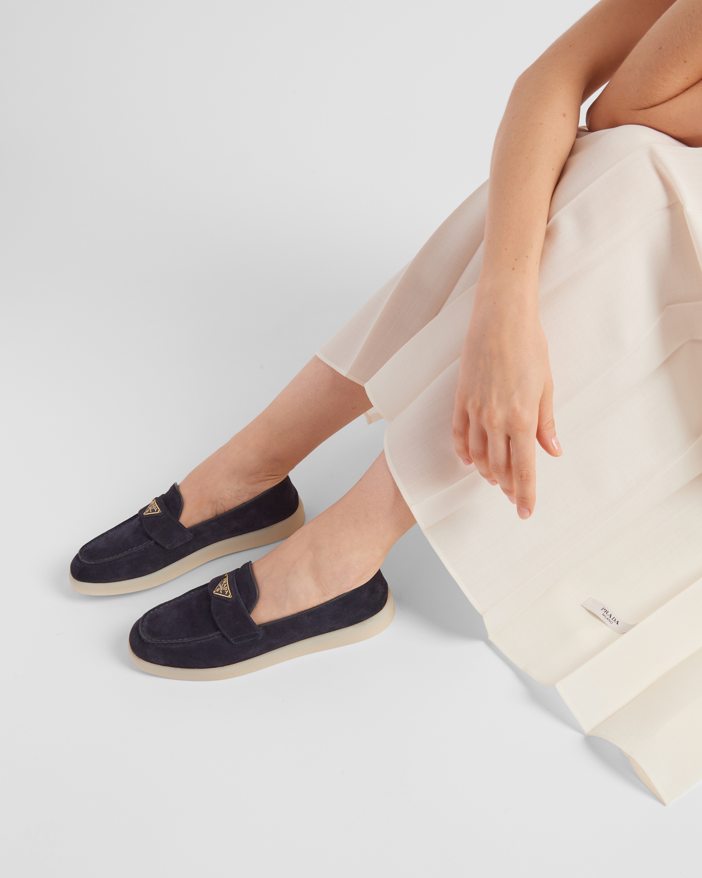Navy Suede Leather Loafers PRADA