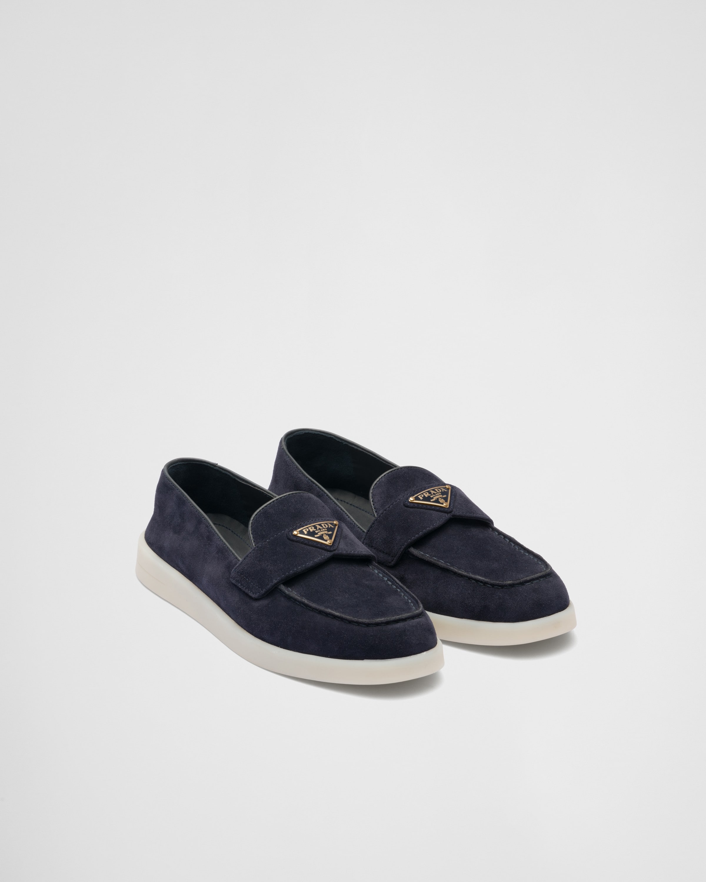 Prada Suede Leather Loafers In Navy