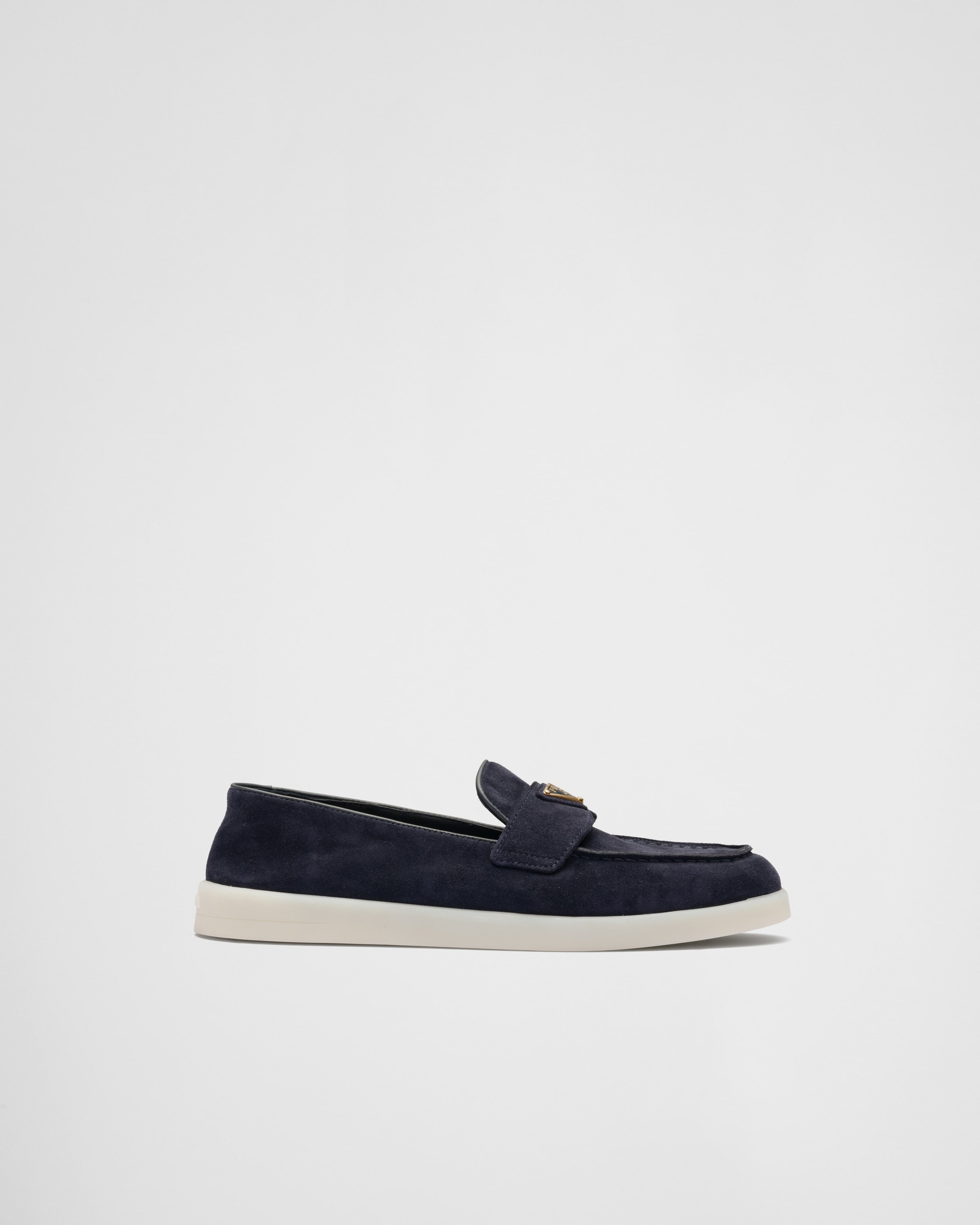 Shop Prada Suede Leather Loafers In Navy