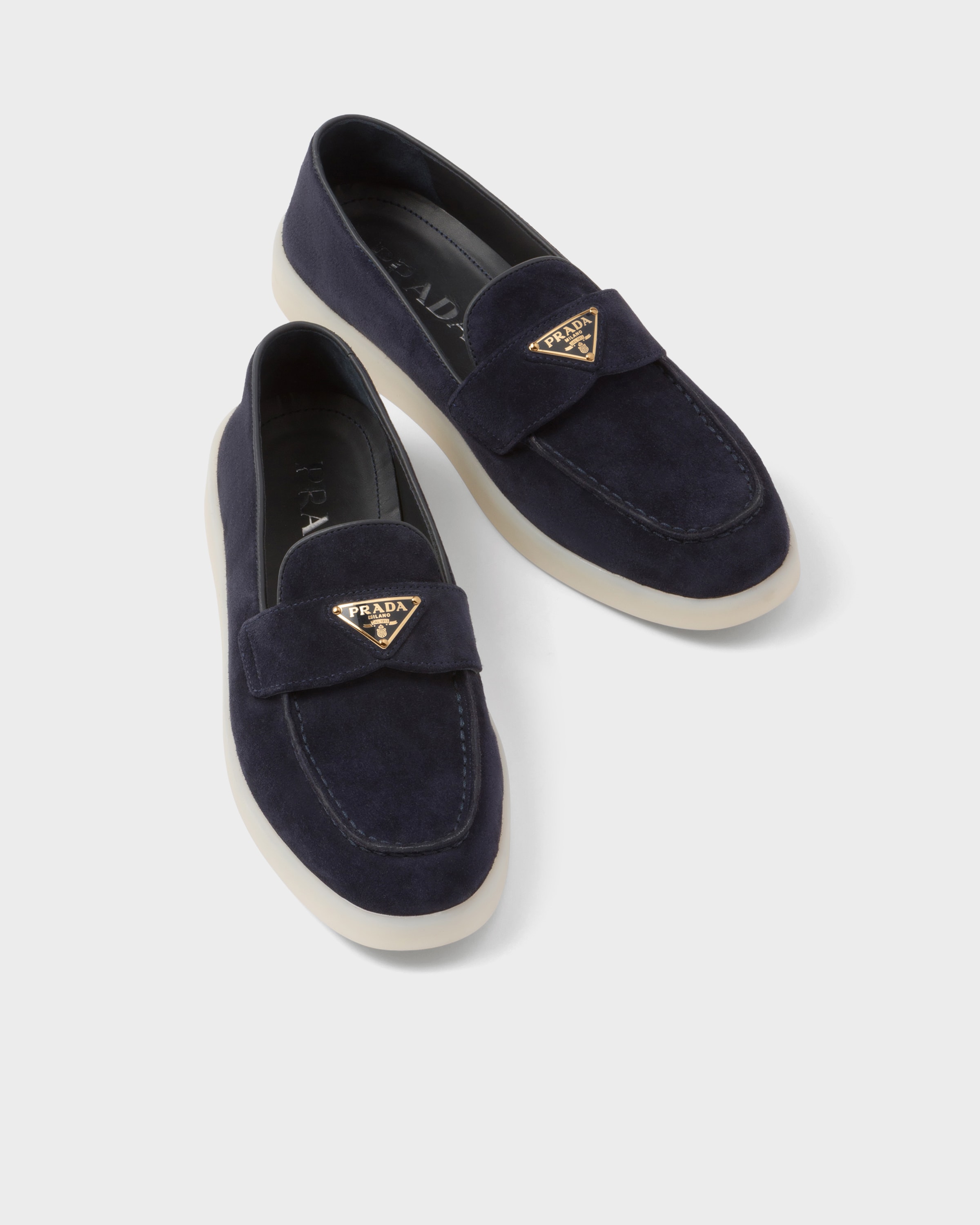 Navy Suede leather loafers | PRADA - United States