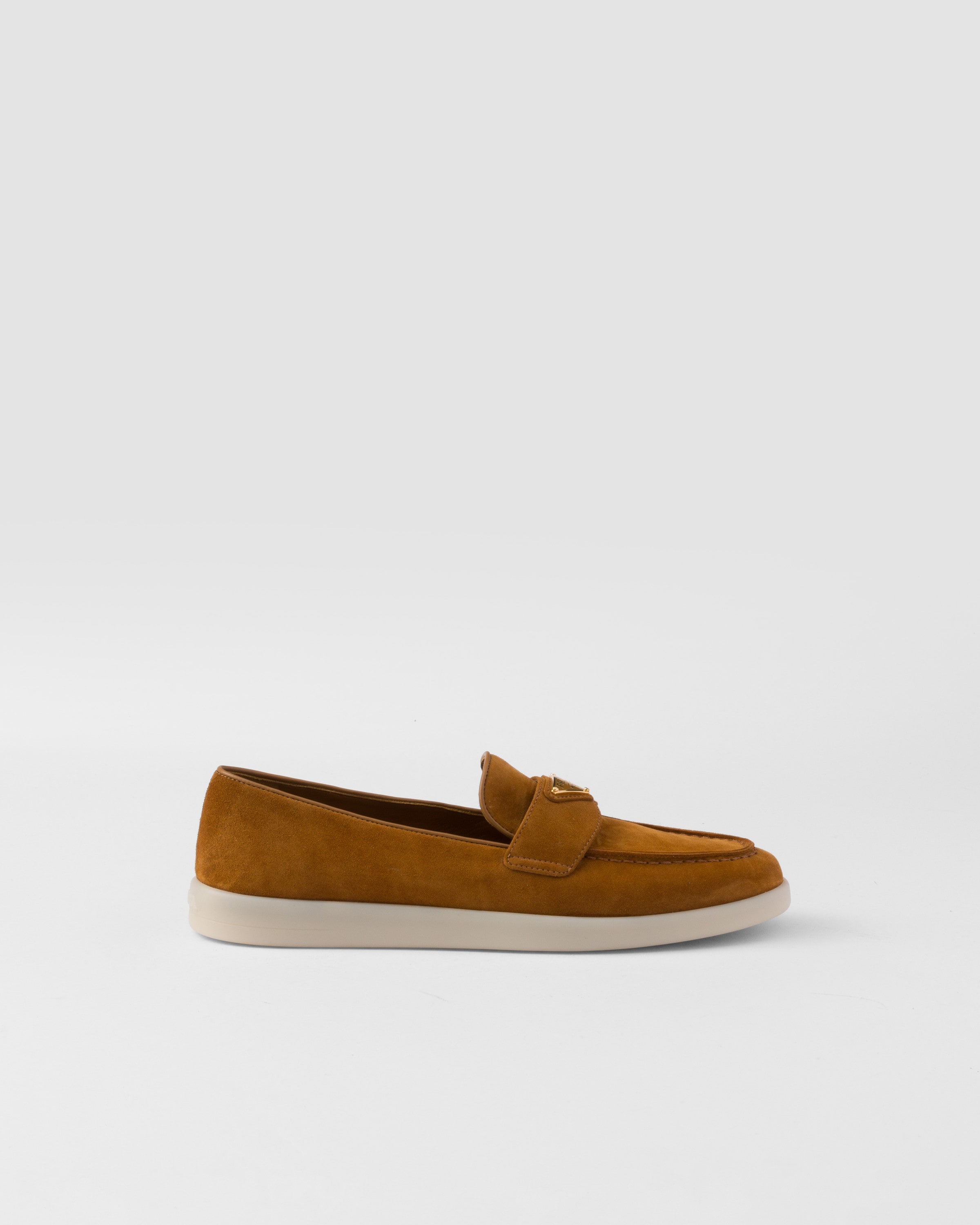 Prada Suede Leather Loafers, Woman, Cognac, Size 40,5