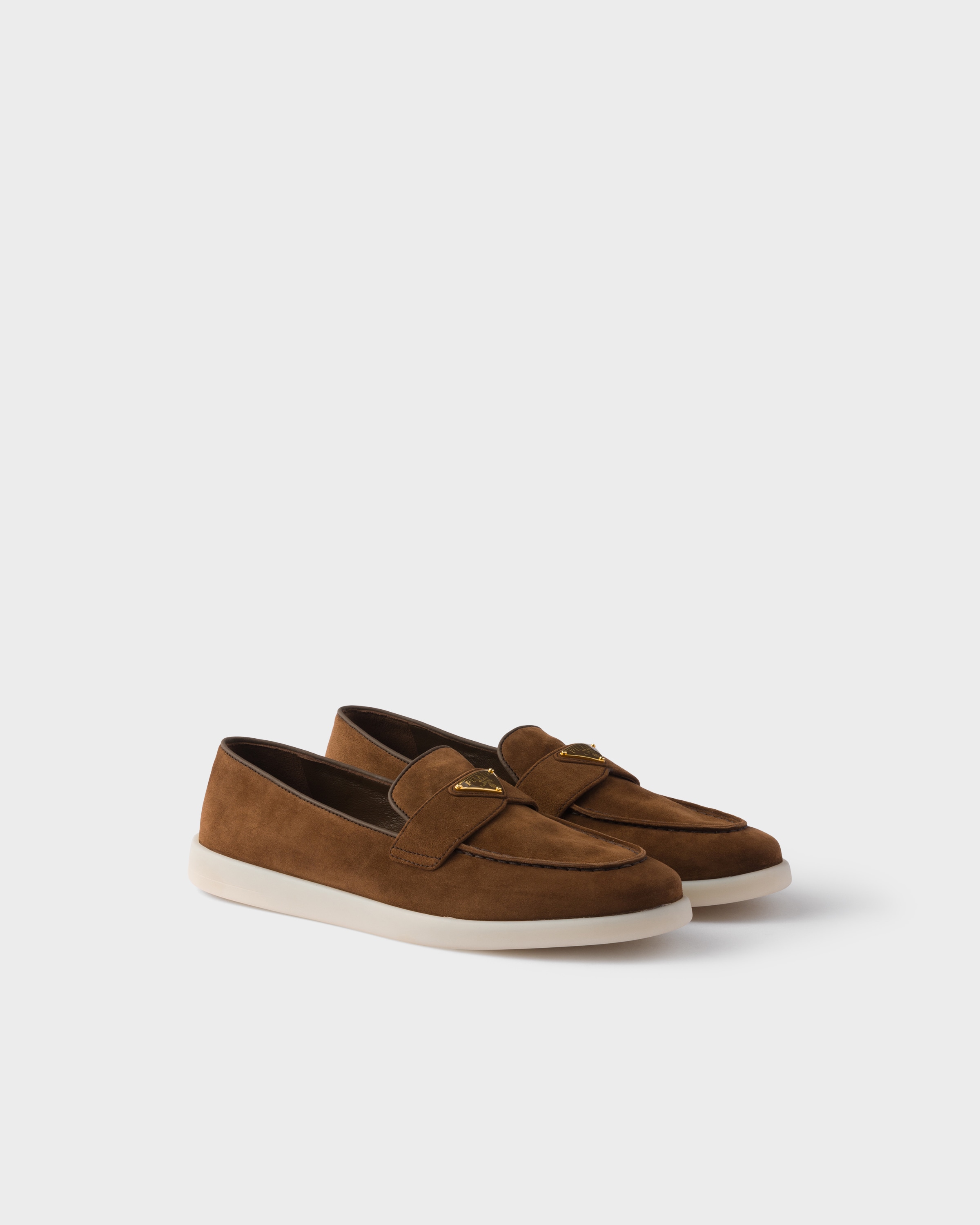 Prada Suede Leather Loafers In Brown