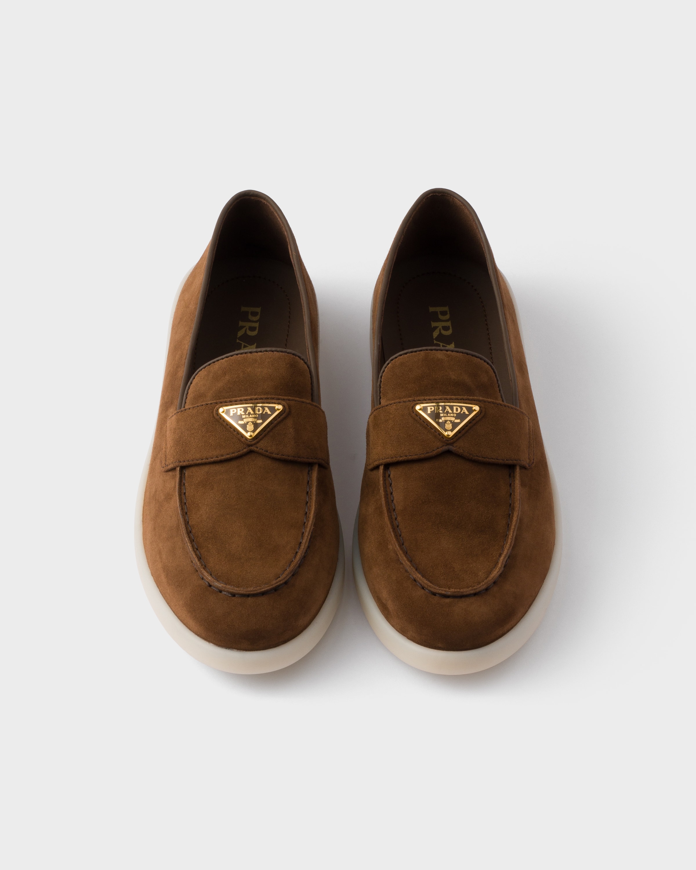 Cocoa Brown Suede Leather Loafers | PRADA - United States