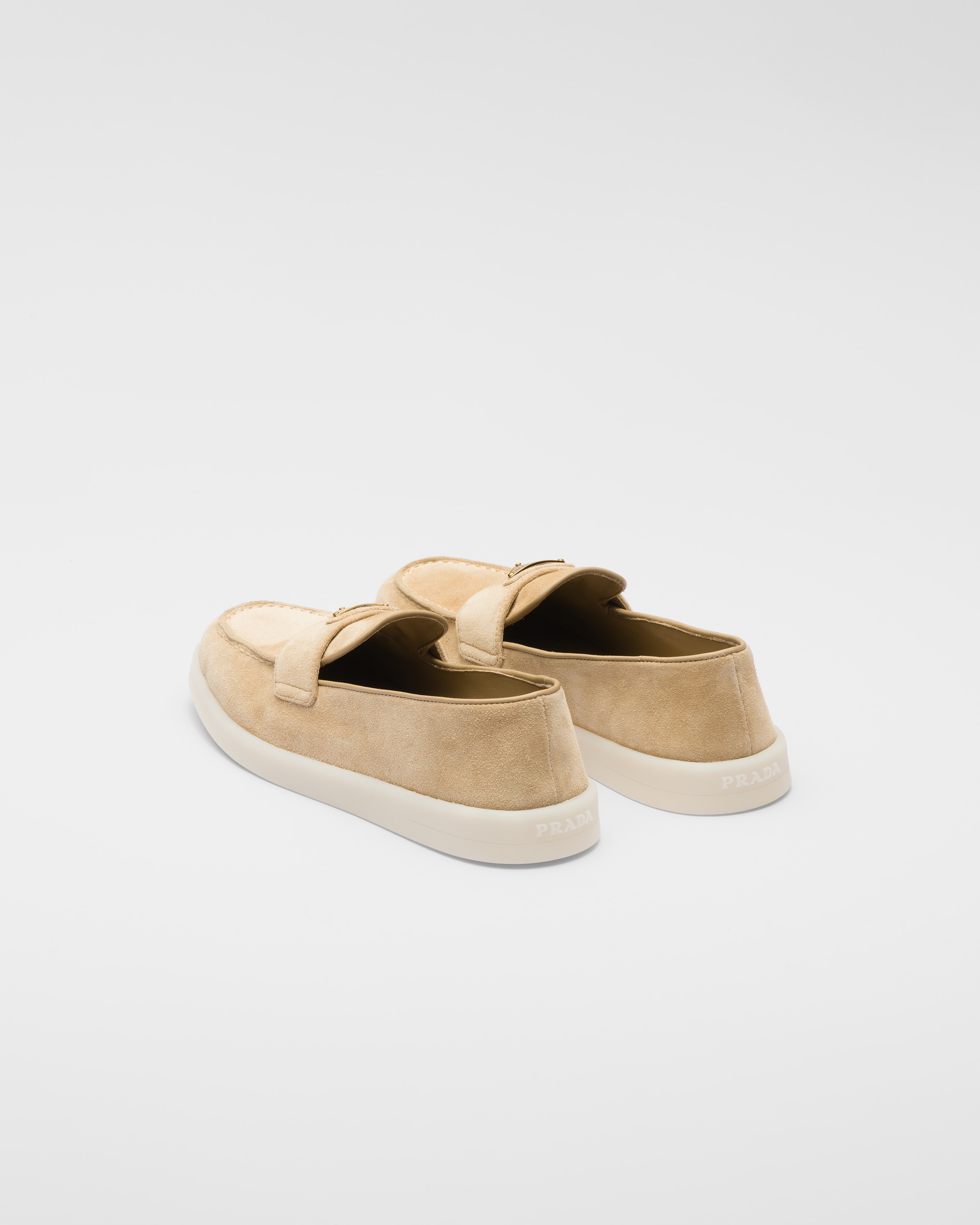 Shop Prada Suede Leather Loafers In Ecru