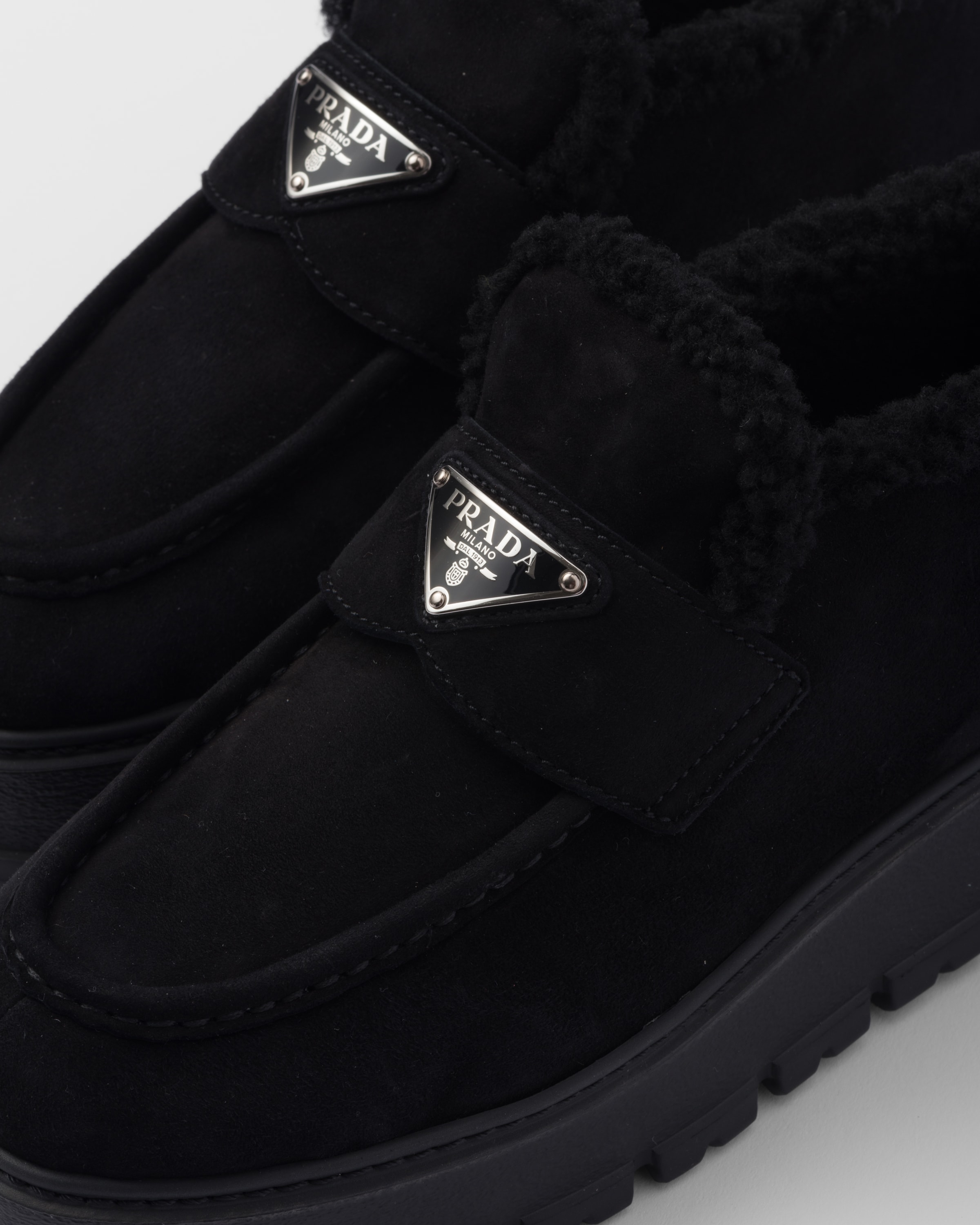 Black Suede Loafer Booties PRADA
