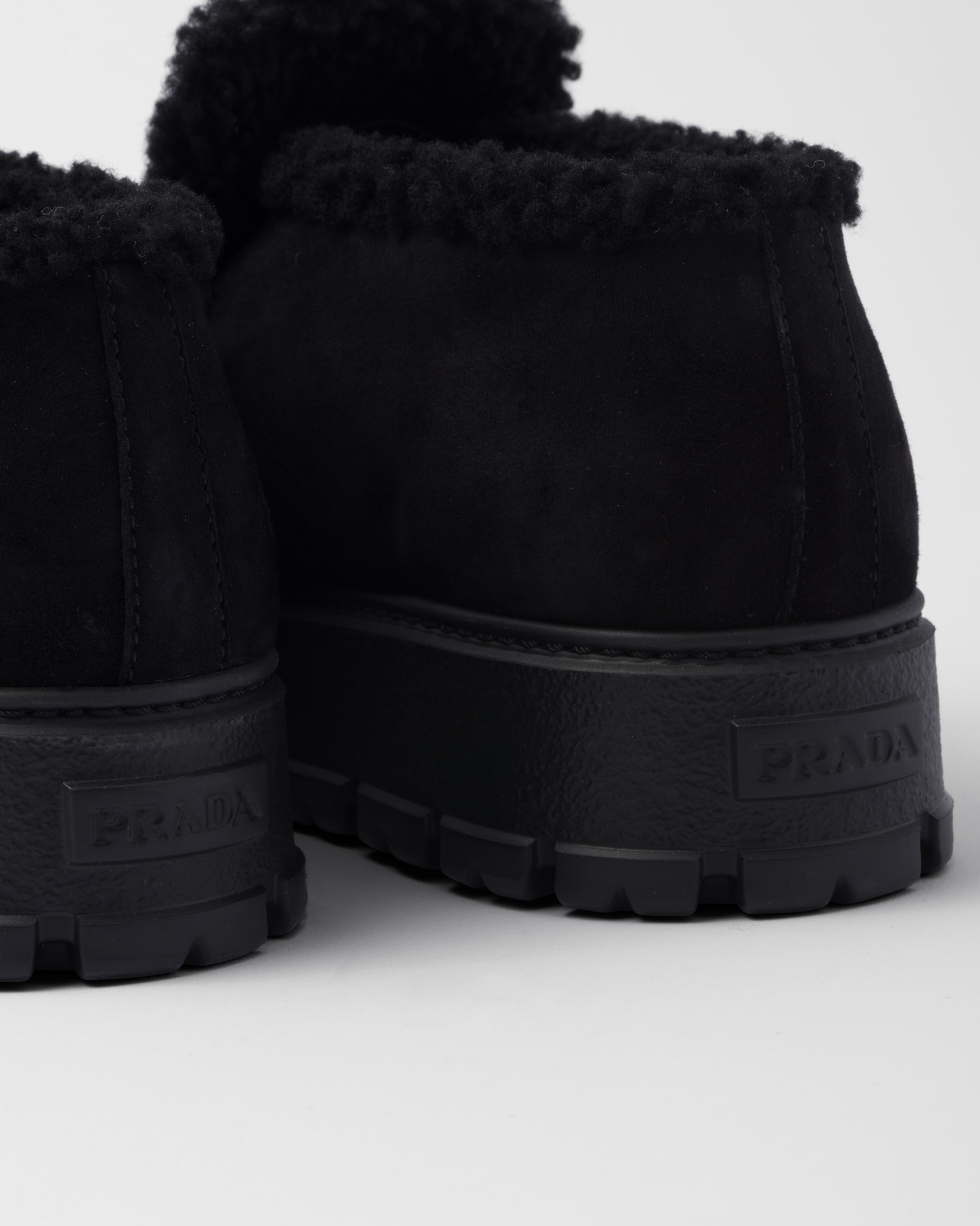 Black Suede Loafer Booties PRADA