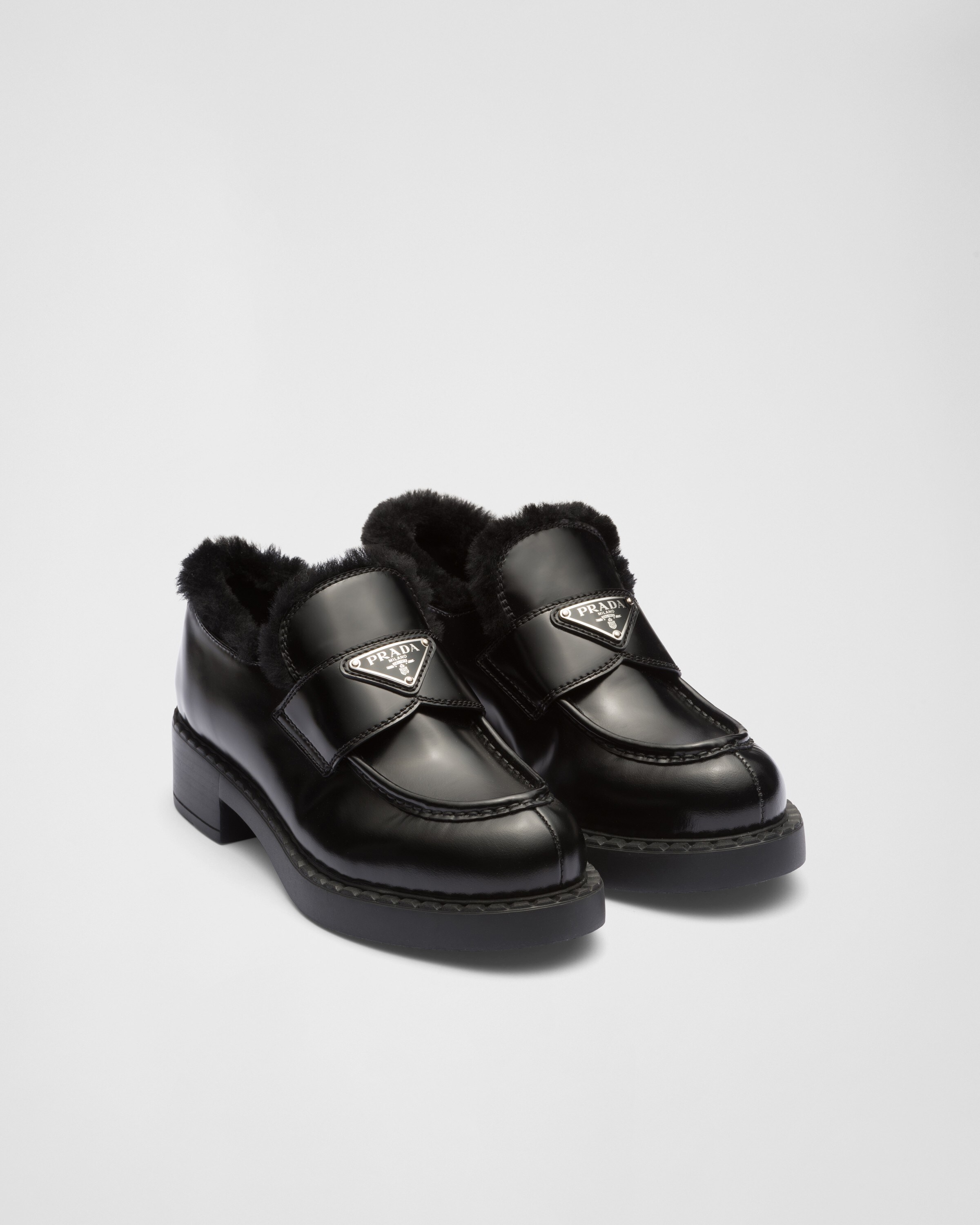 Prada Brushed Leather Loafers In Black