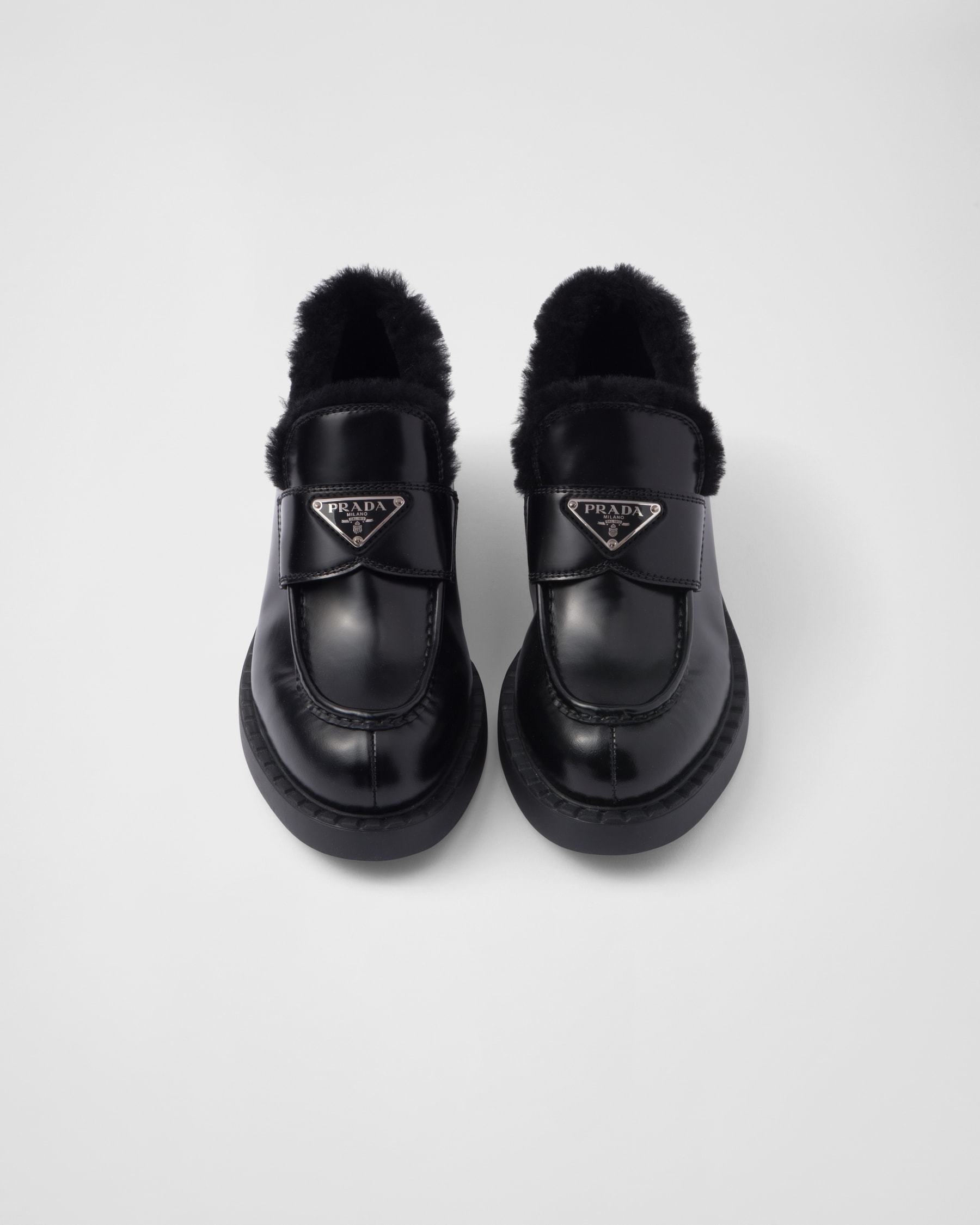 Black Brushed Leather Loafers | PRADA