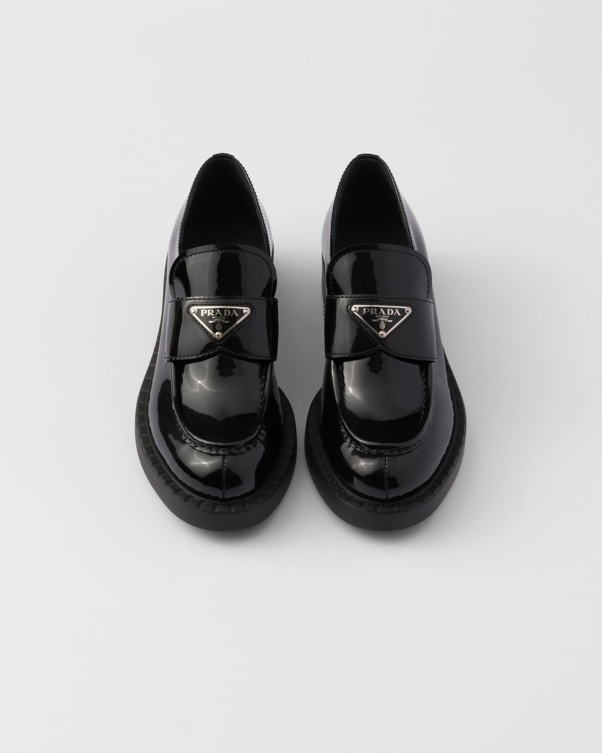 Black Chocolate Patent Leather Loafers PRADA