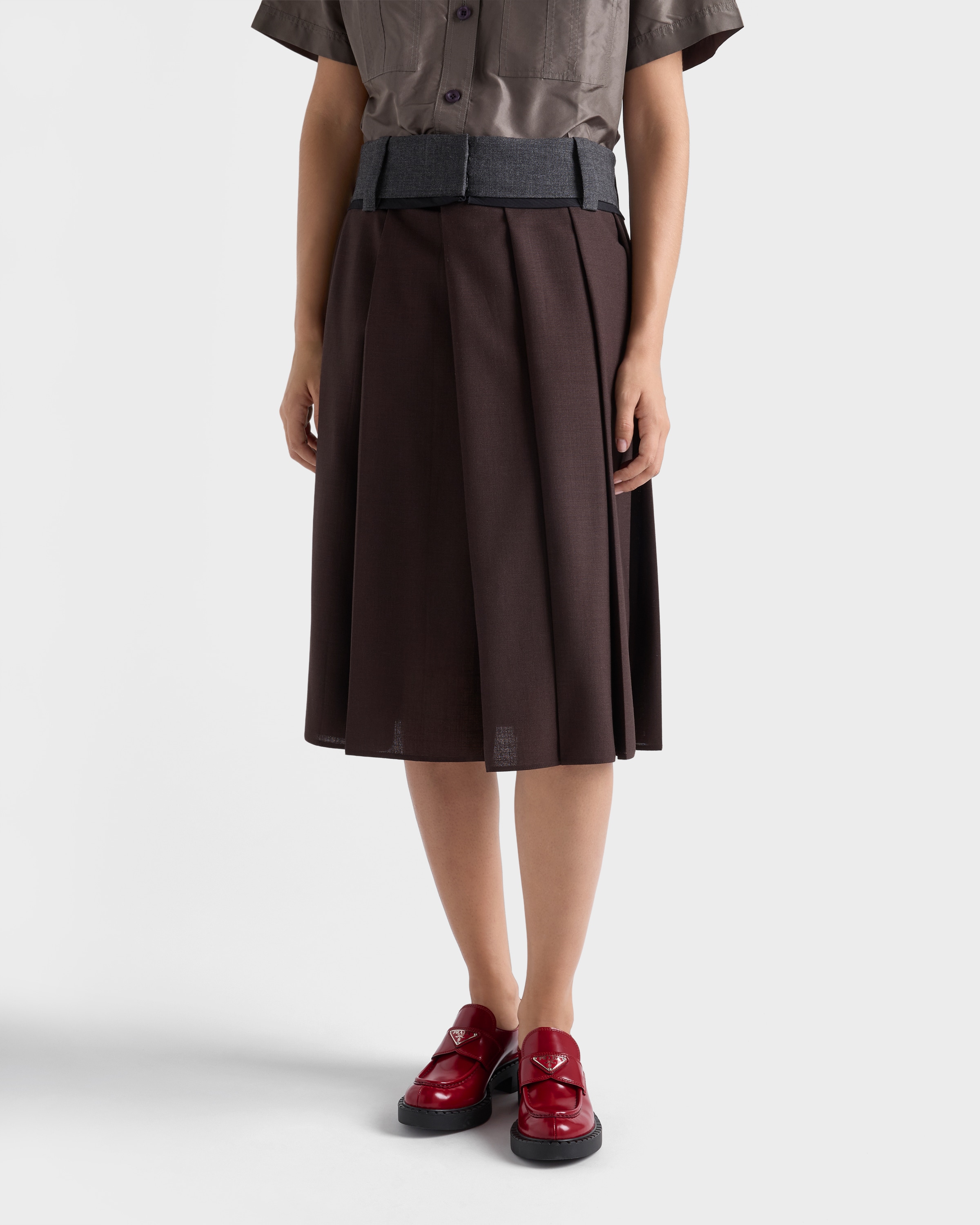 Prada Chocolate Brushed Leather Loafers In Red