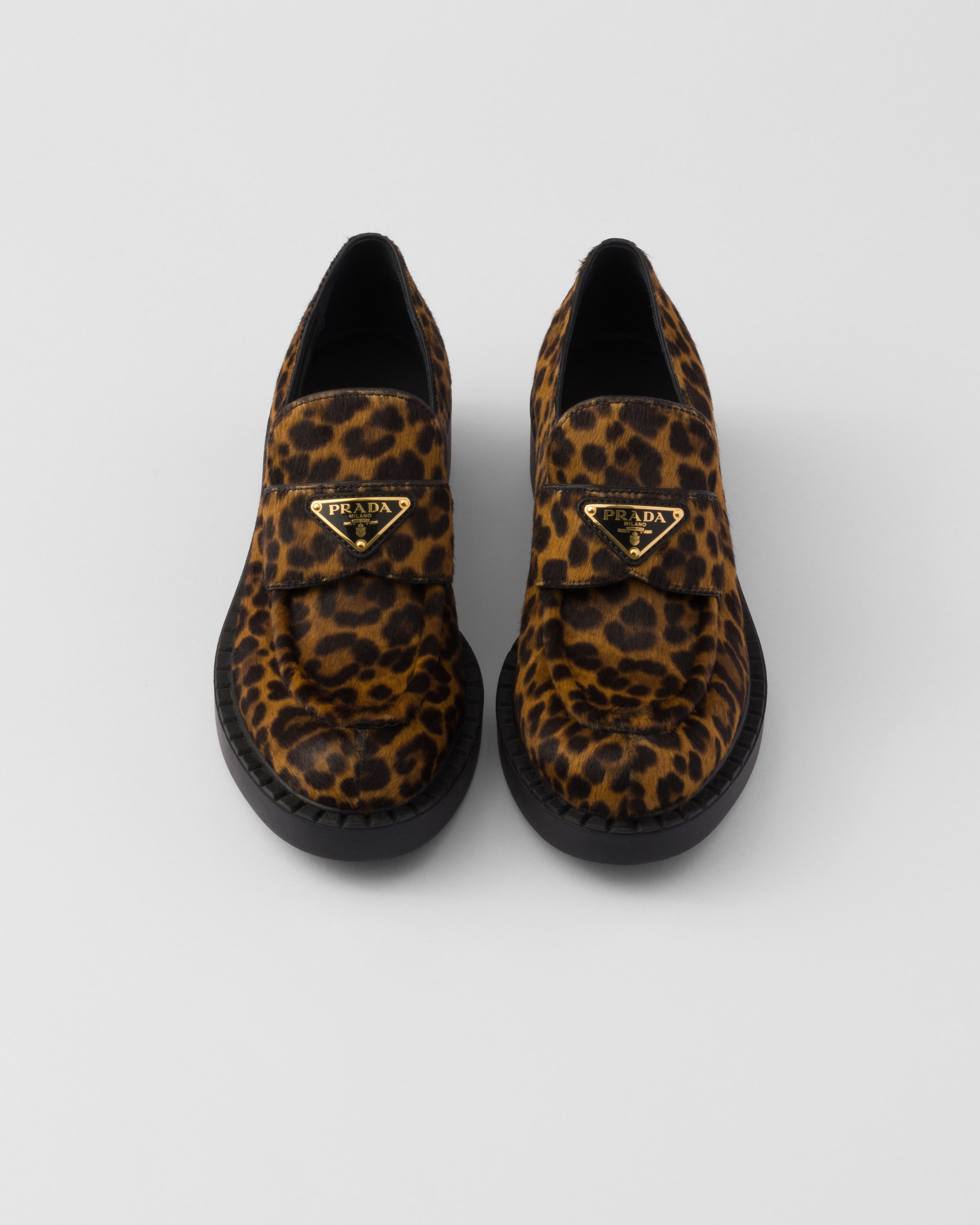 Chocolate printed leather loafers