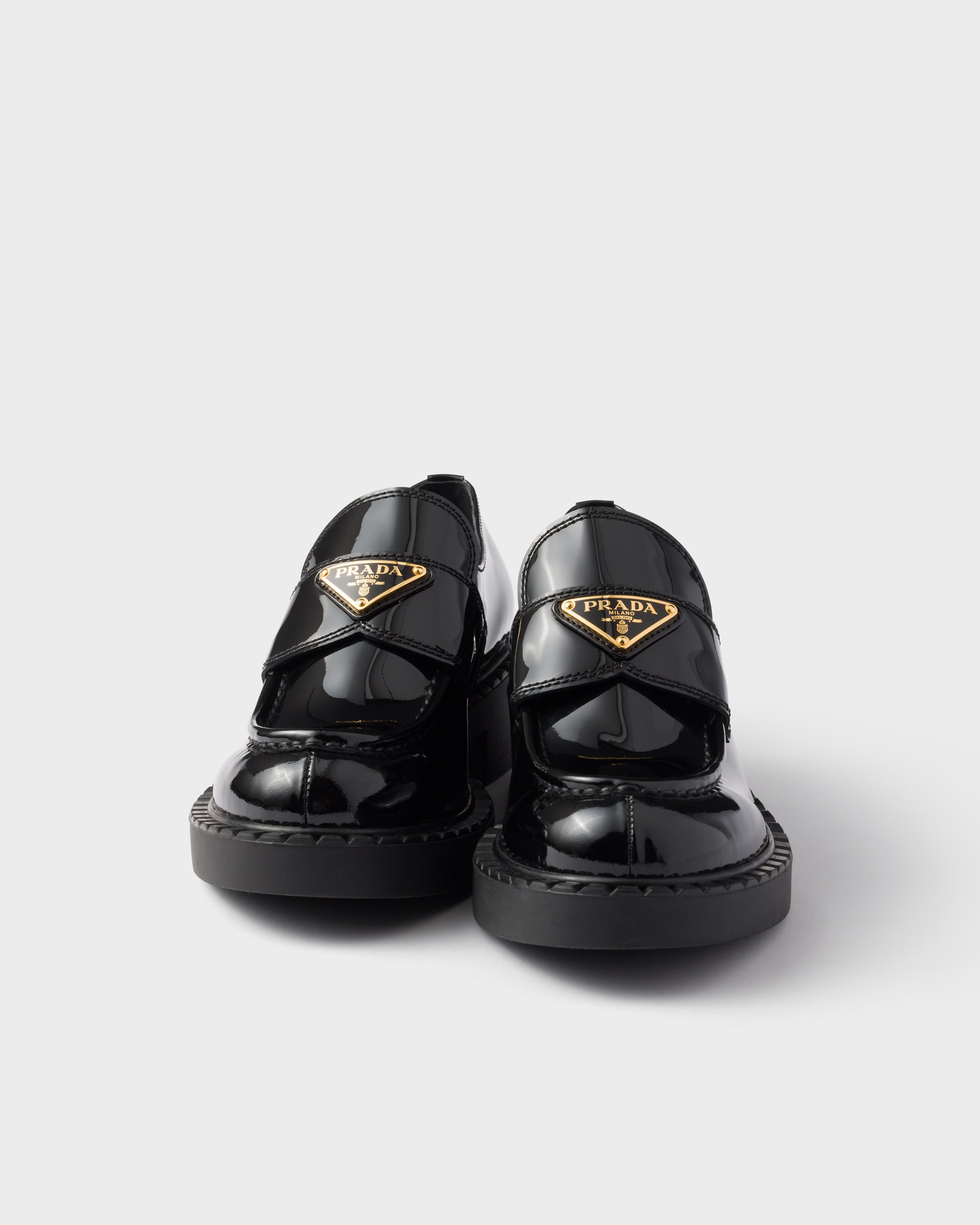 Chocolate patent leather loafers