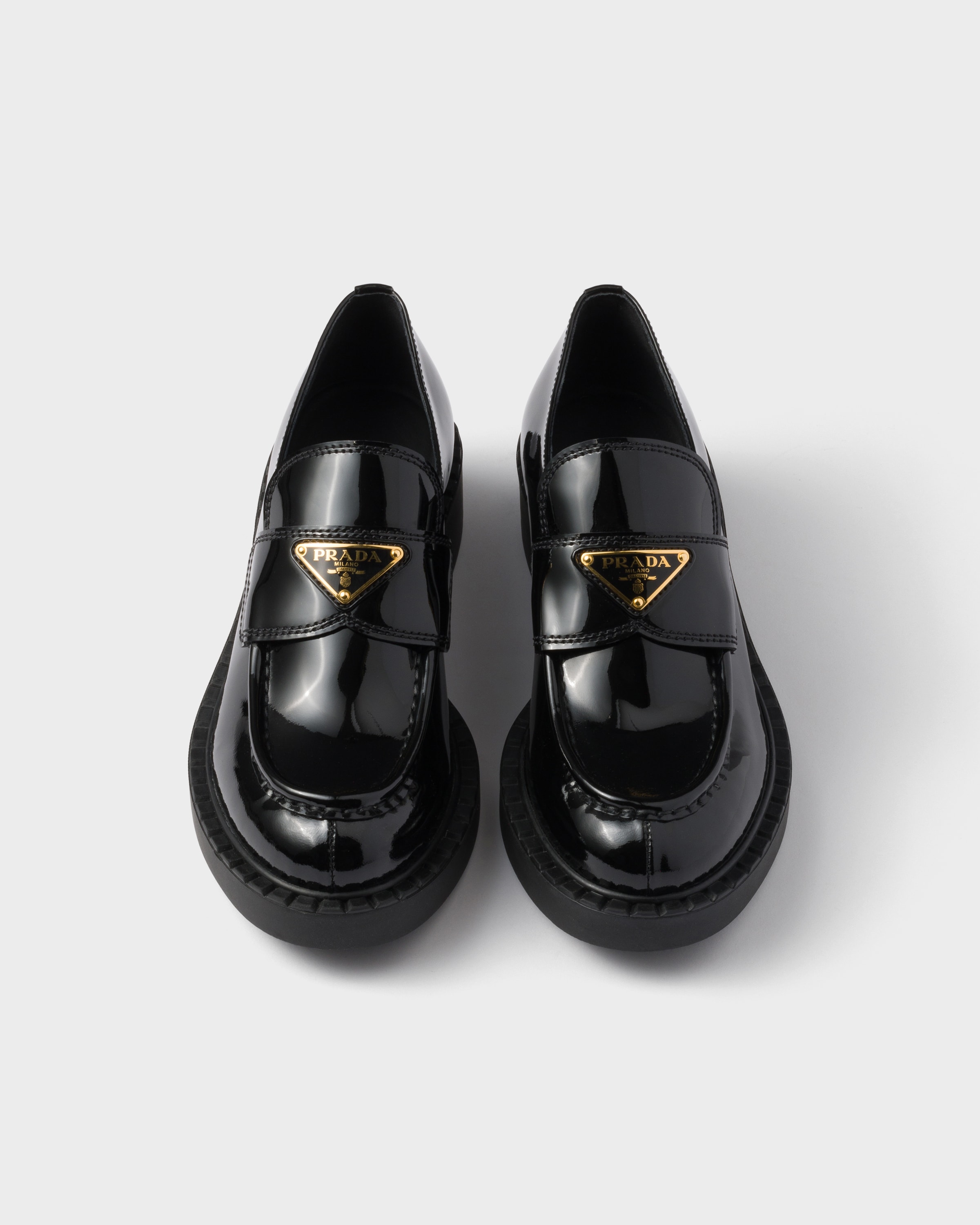 Chocolate patent leather loafers