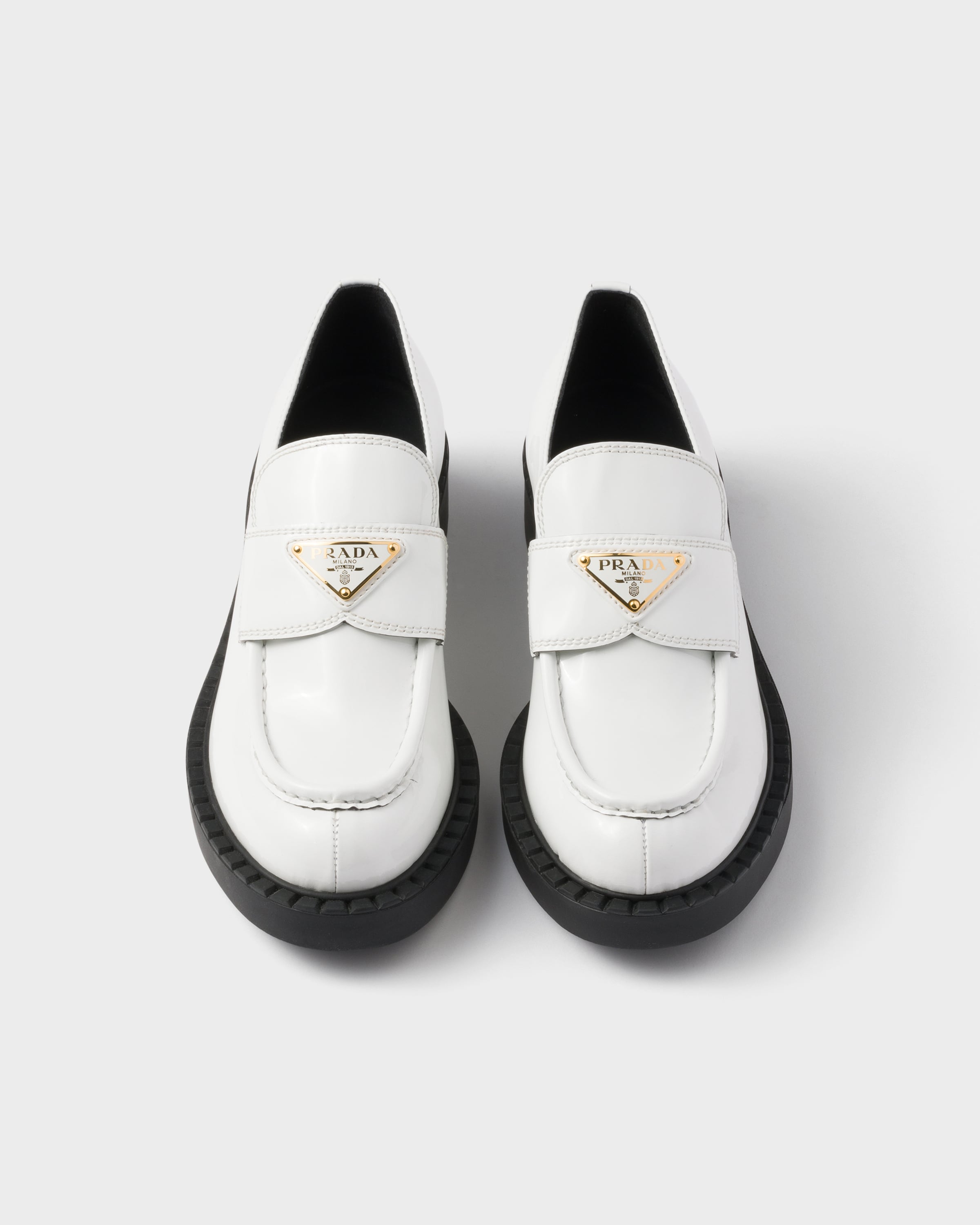 White Chocolate Patent Leather Loafers | PRADA