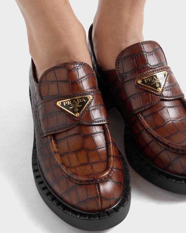 Chocolate crocodile-print leather loafers - Tobacco Chocolate crocodile-print leather loafers - Tobacco