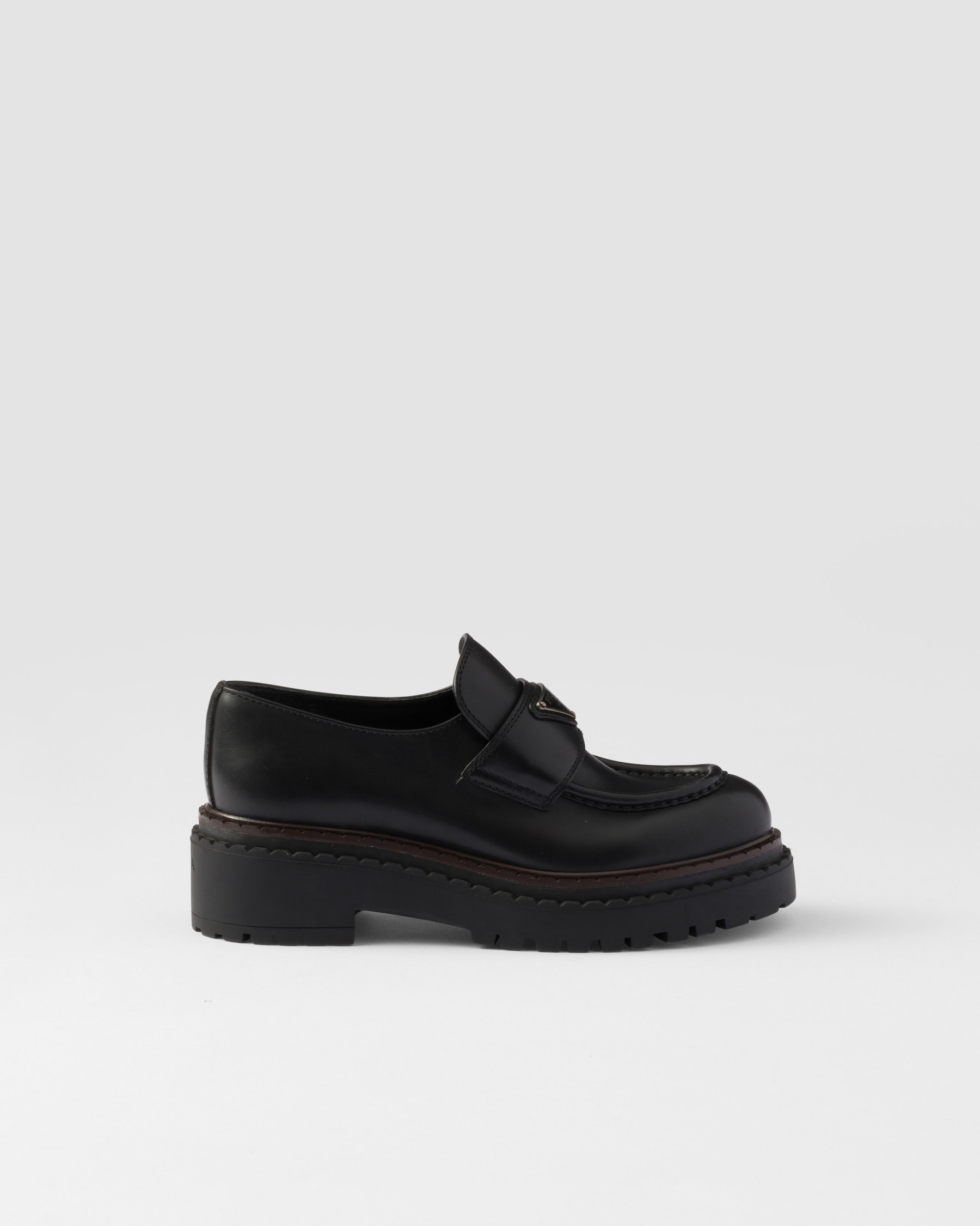 PRADA Size 7.5 Black Burgundy Two Toned Leather Square Toe Loafers main image 0