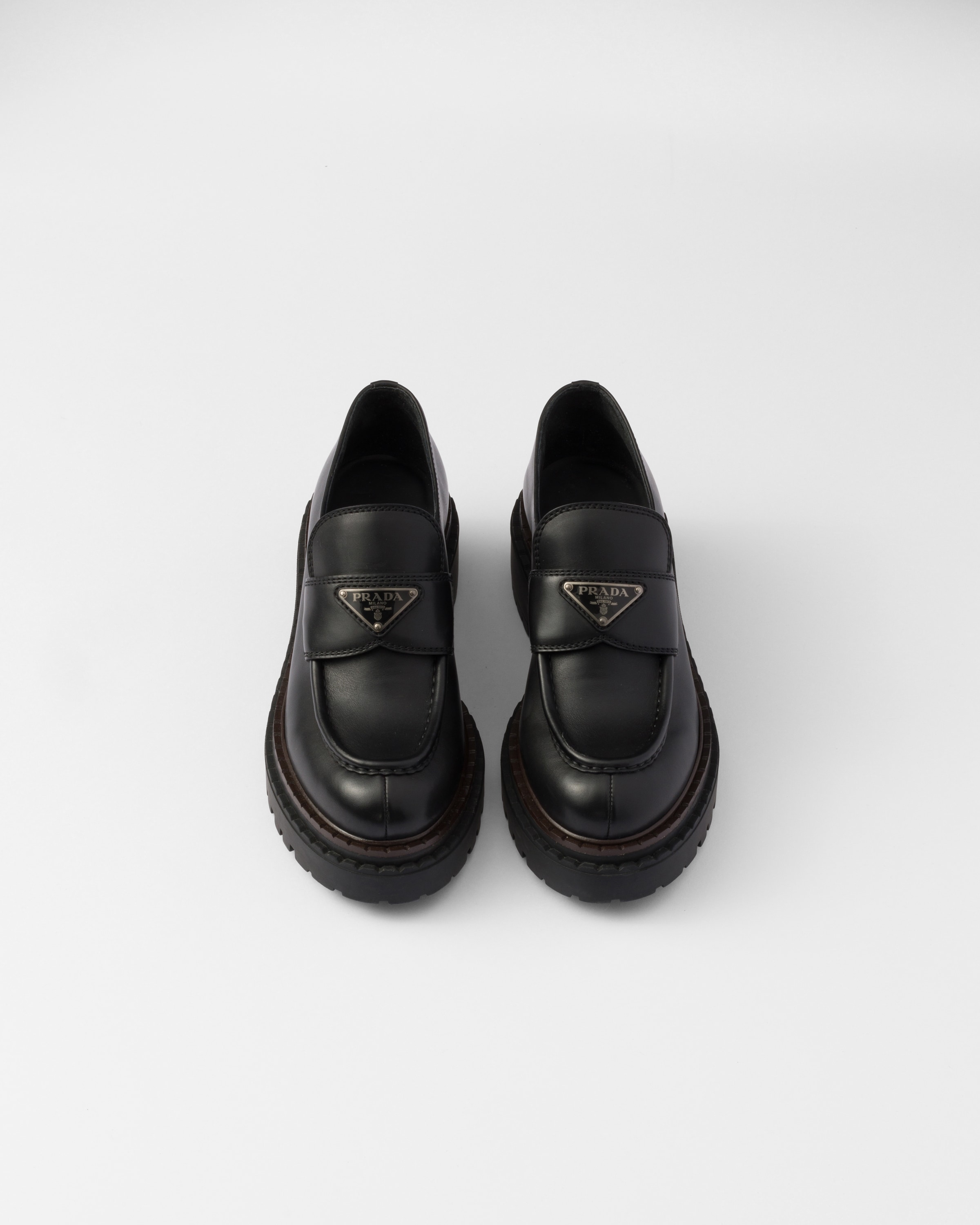 Black Double Chocolate Leather Loafers PRADA