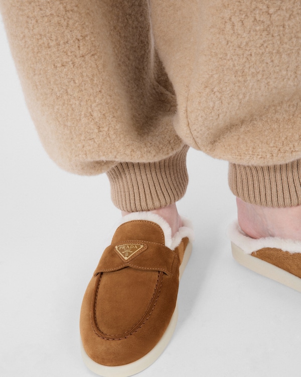 Suede and shearling slippers - Cognac Suede and shearling slippers - Cognac