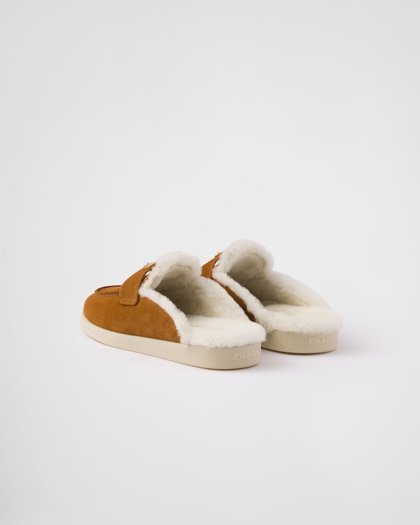 Suede and shearling slippers - Cognac Suede and shearling slippers - Cognac