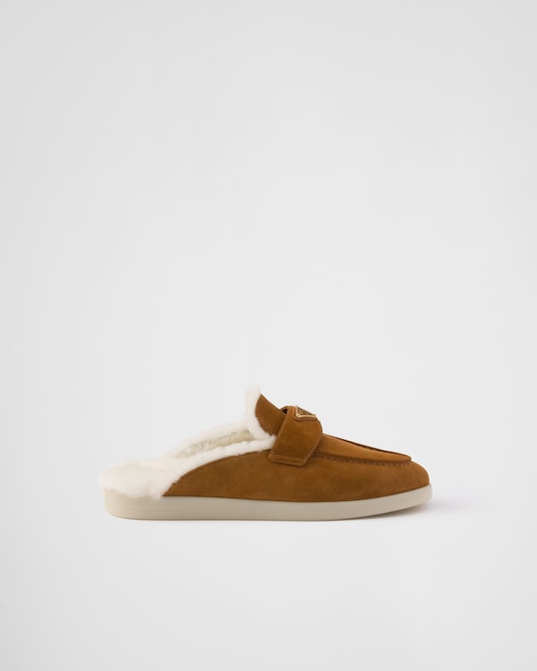 Suede and shearling slippers - Cognac Suede and shearling slippers - Cognac